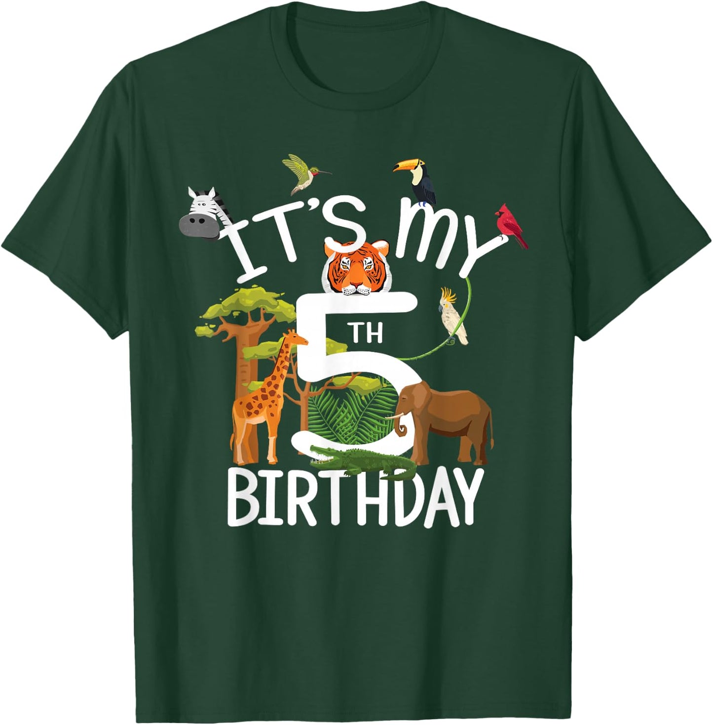 It's My 5th Birthday Boy Zoo Theme 5 Years Old Animal Party T-Shirt - T-Shirt | Forest