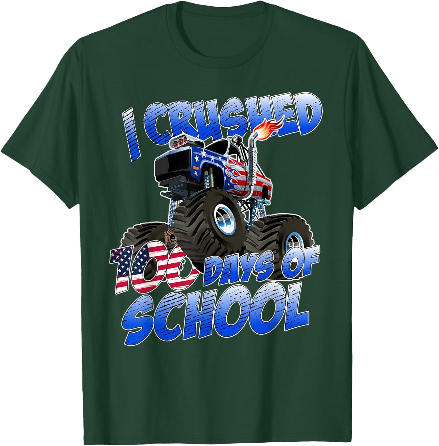 I Crushed 100 Days Of School Monster Truck Boys T-Shirt - T-Shirt | Forest