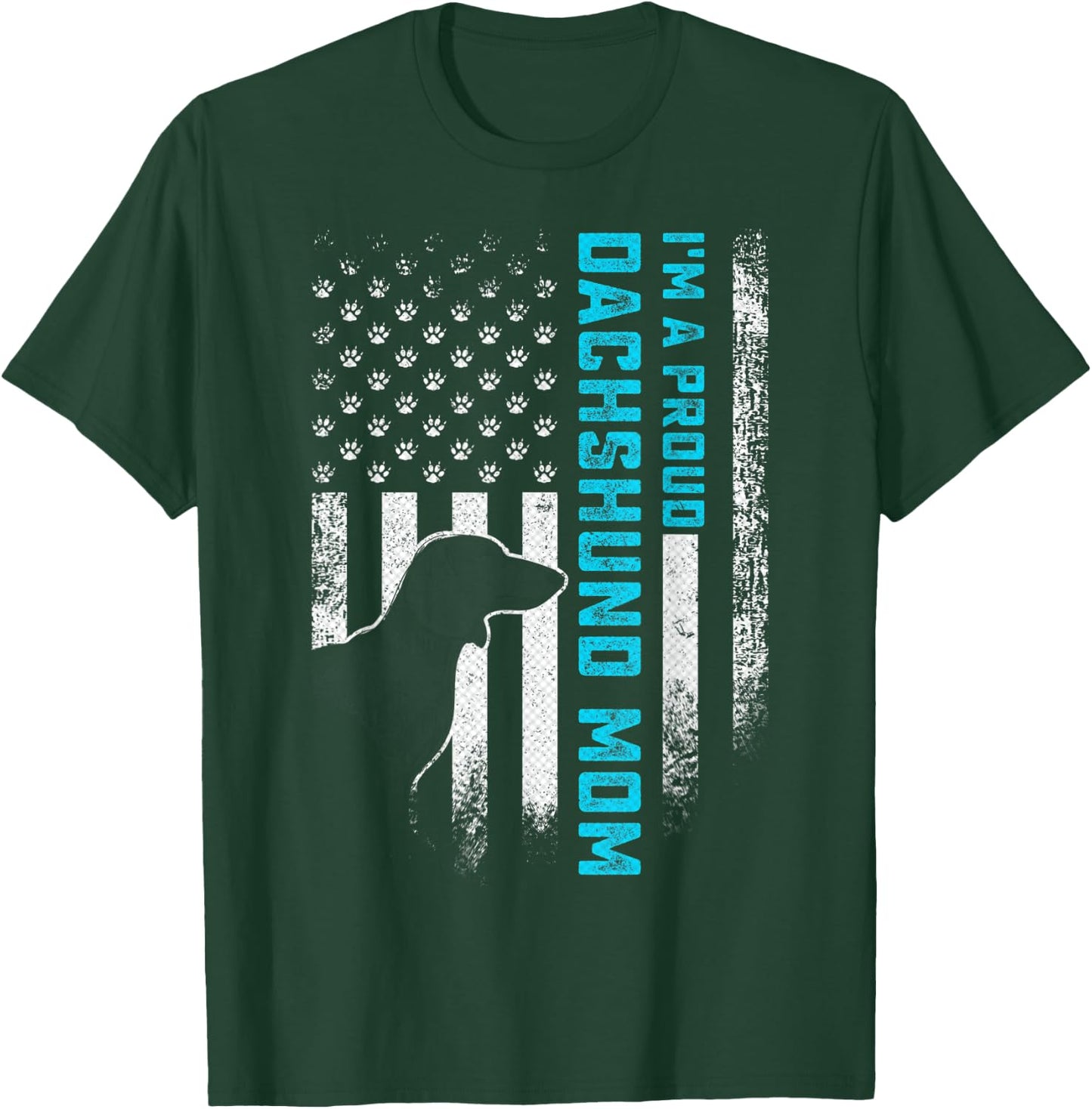 Vintage American Flag I'm A Proud Dachshund Mom Wiener Dog T-Shirt - T-Shirt | Forest