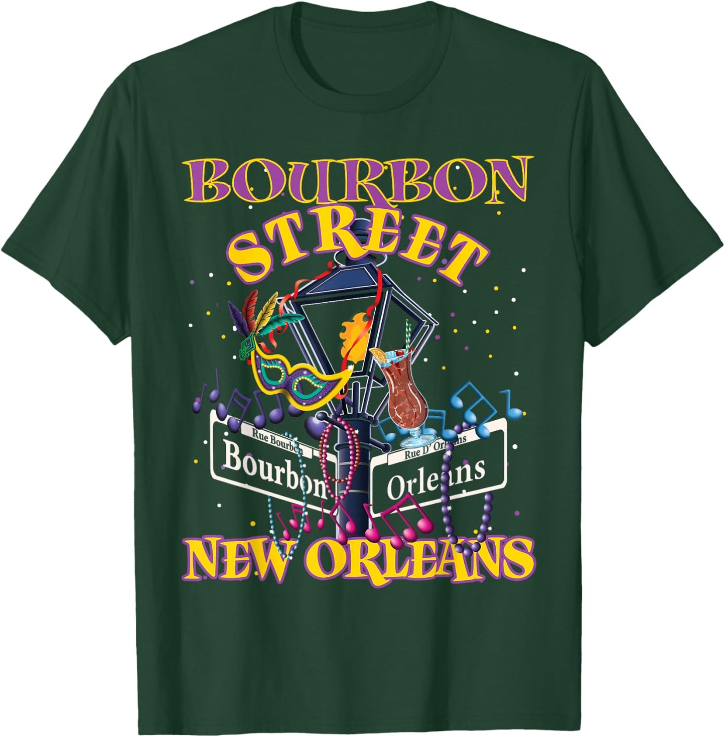 New Orleans Bourbon Street French Quarter 2026 NOLA T-Shirt - T-Shirt | Forest