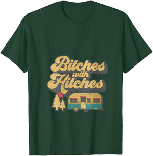 Bitches With Hitches Funny Retro Camping RV Camper Gift V-Neck T-Shirt - T-Shirt | Forest