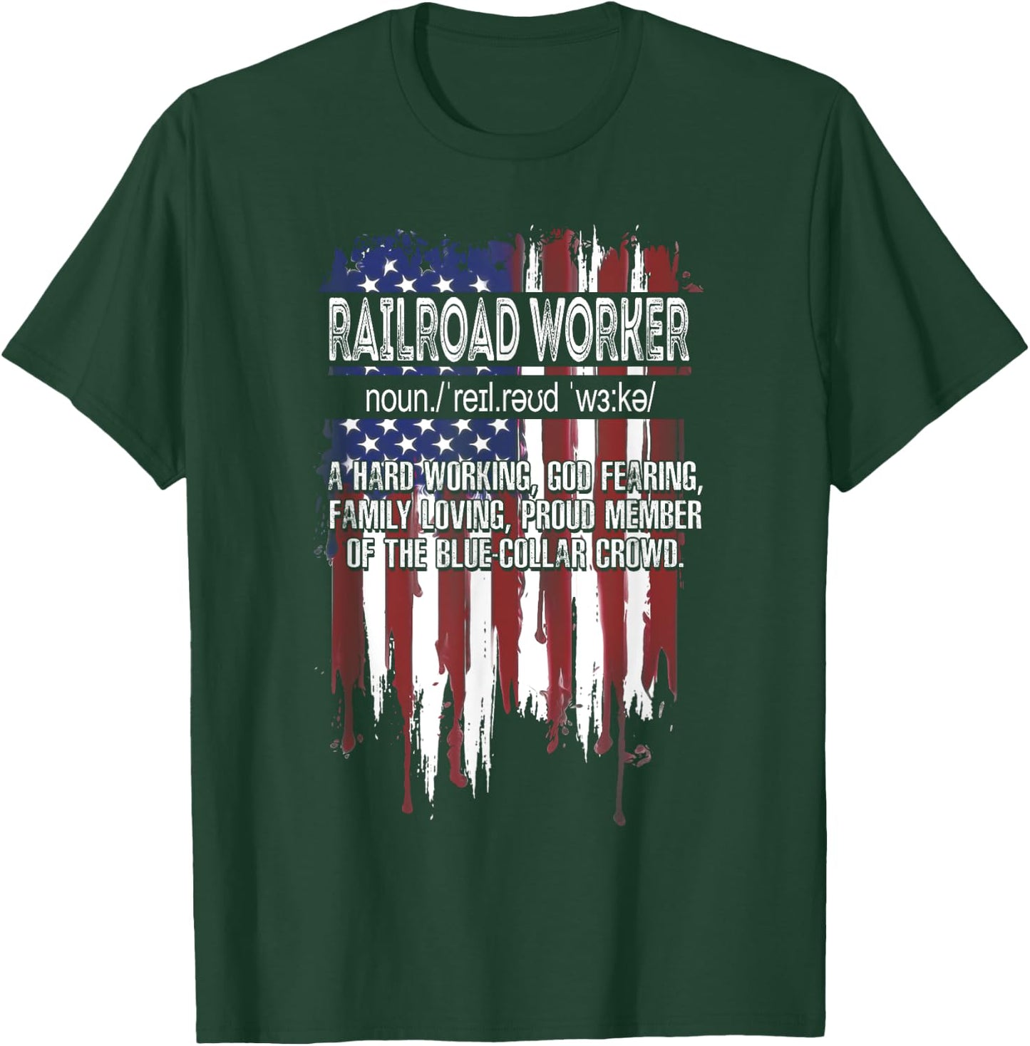 American Flag Railroad Worker Definition Funny Father's Day Men T-Shirt - T-Shirt | Forest