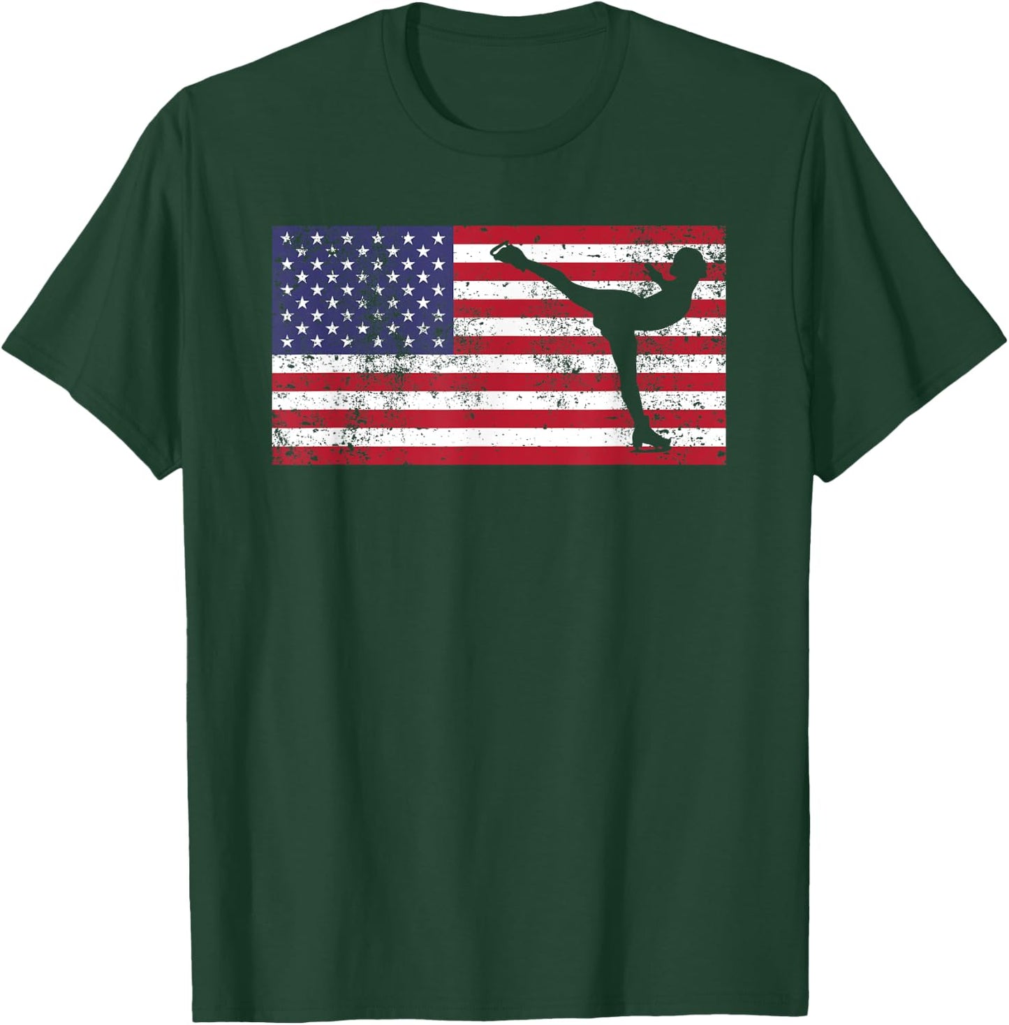 American Flag Ice Skating Figure Skater 4th of July T Shirt T-Shirt - T-Shirt | Forest