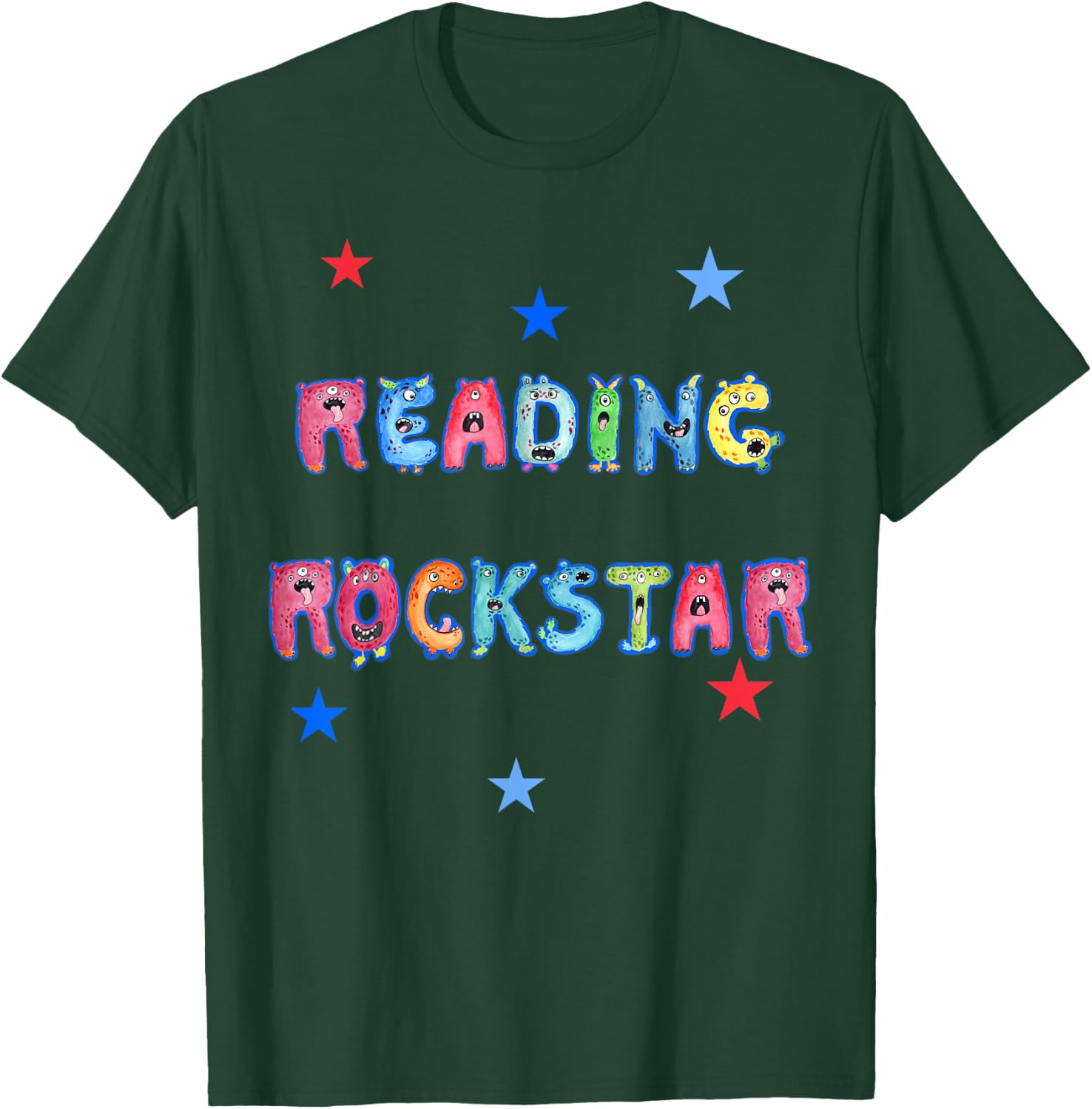 Reading Rockstar, Funny, Cool Monster Alphabet Letters T-Shirt - T-Shirt | Forest