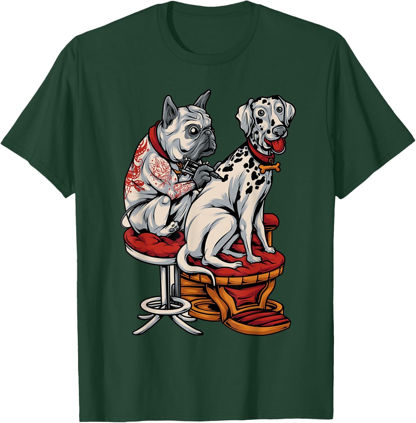 Frenchie Pug Dalmatian French Bulldog Tattoo T-Shirt - T-Shirt | Forest