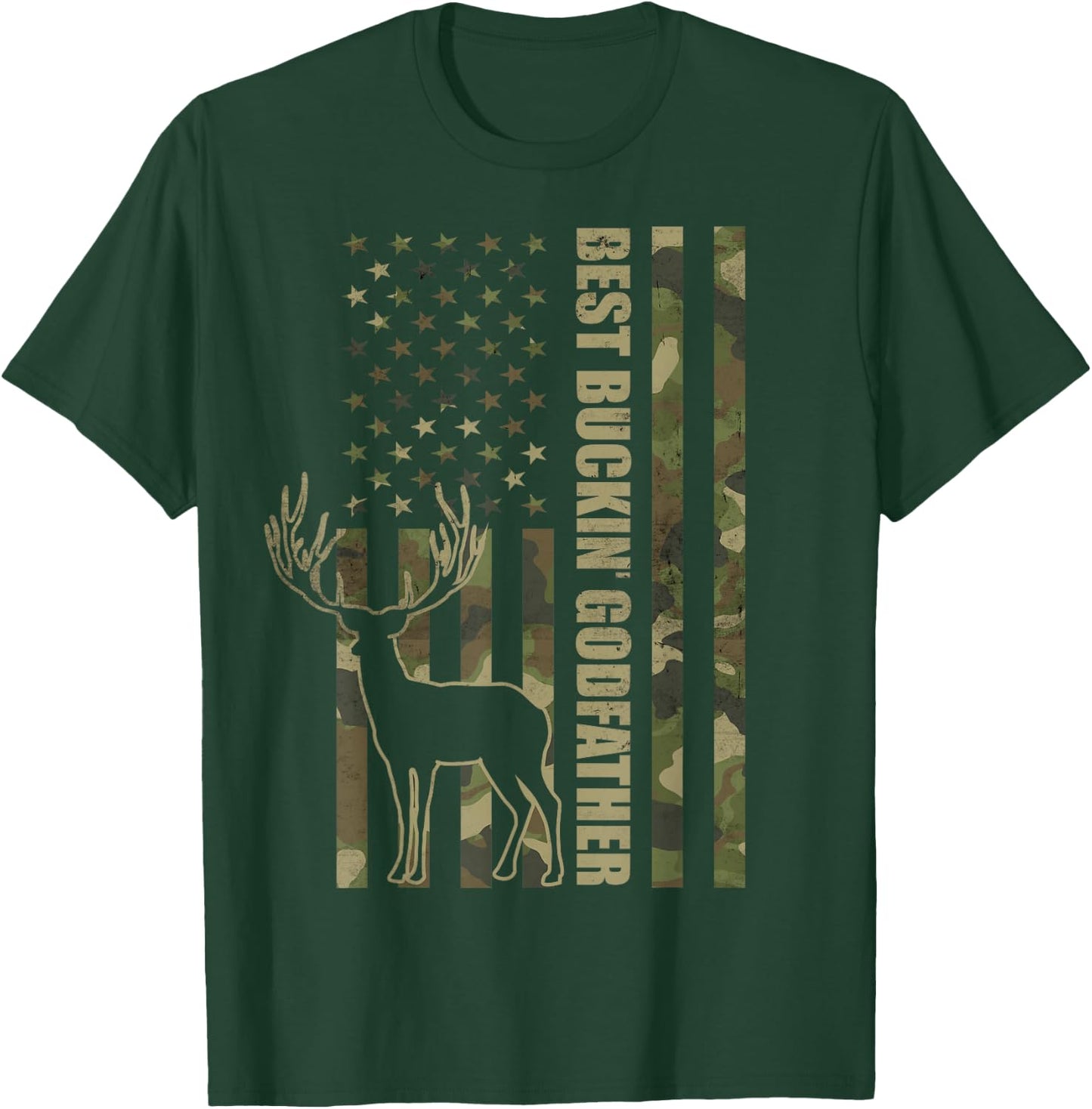 Best Buckin' Godfather Funny Deer Hunter Camo American Flag T-Shirt - T-Shirt | Forest