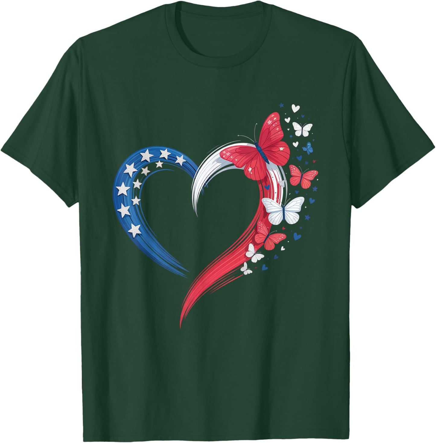Butterfly Red White Blue Patriotic USA Flag 4th Of July T-Shirt - T-Shirt | Forest