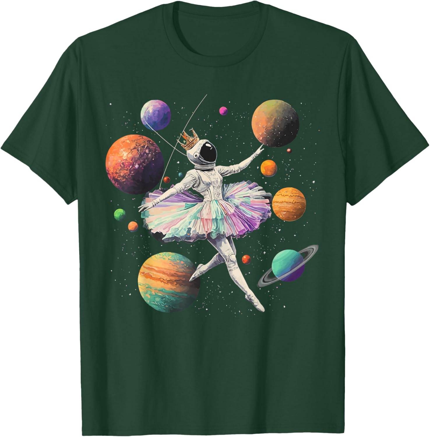 Astronaut Ballerina Dancing In Space Planets Galaxy Kid Girl T-Shirt - T-Shirt | Forest