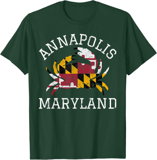 Annapolis Maryland Crab State Flag Home Travel Vintage T-Shirt - T-Shirt | Forest