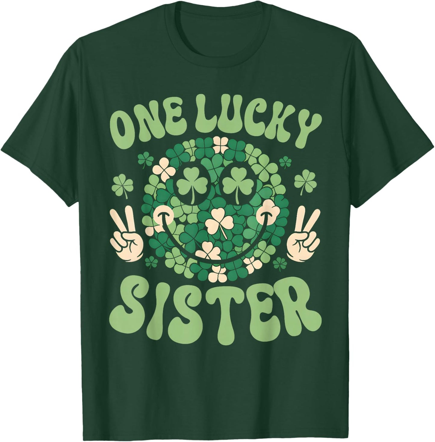 Patricks Day Family Matching Groovy Retro One Lucky Auntie T-Shirt - T-Shirt | Forest
