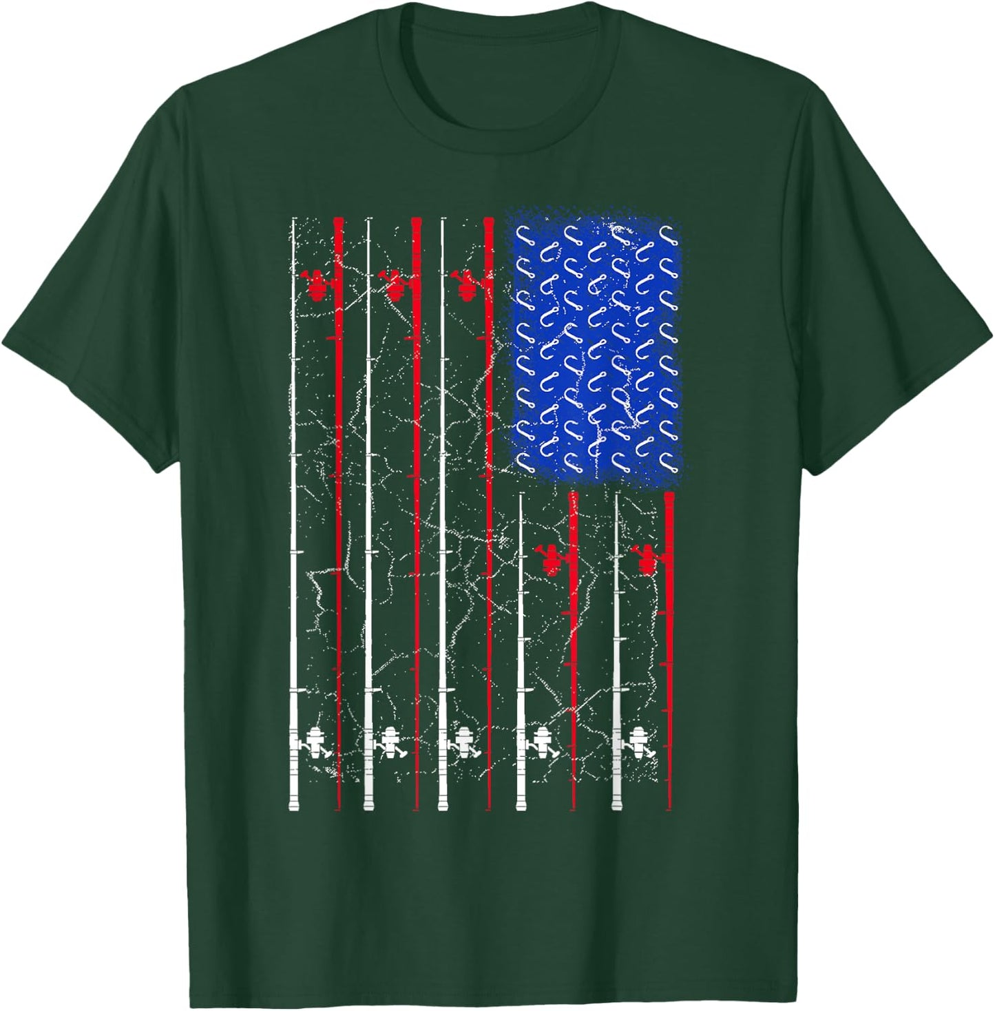 American US Flag Fishing Rod Top, Cool Fisherman Top T-Shirt - T-Shirt | Forest