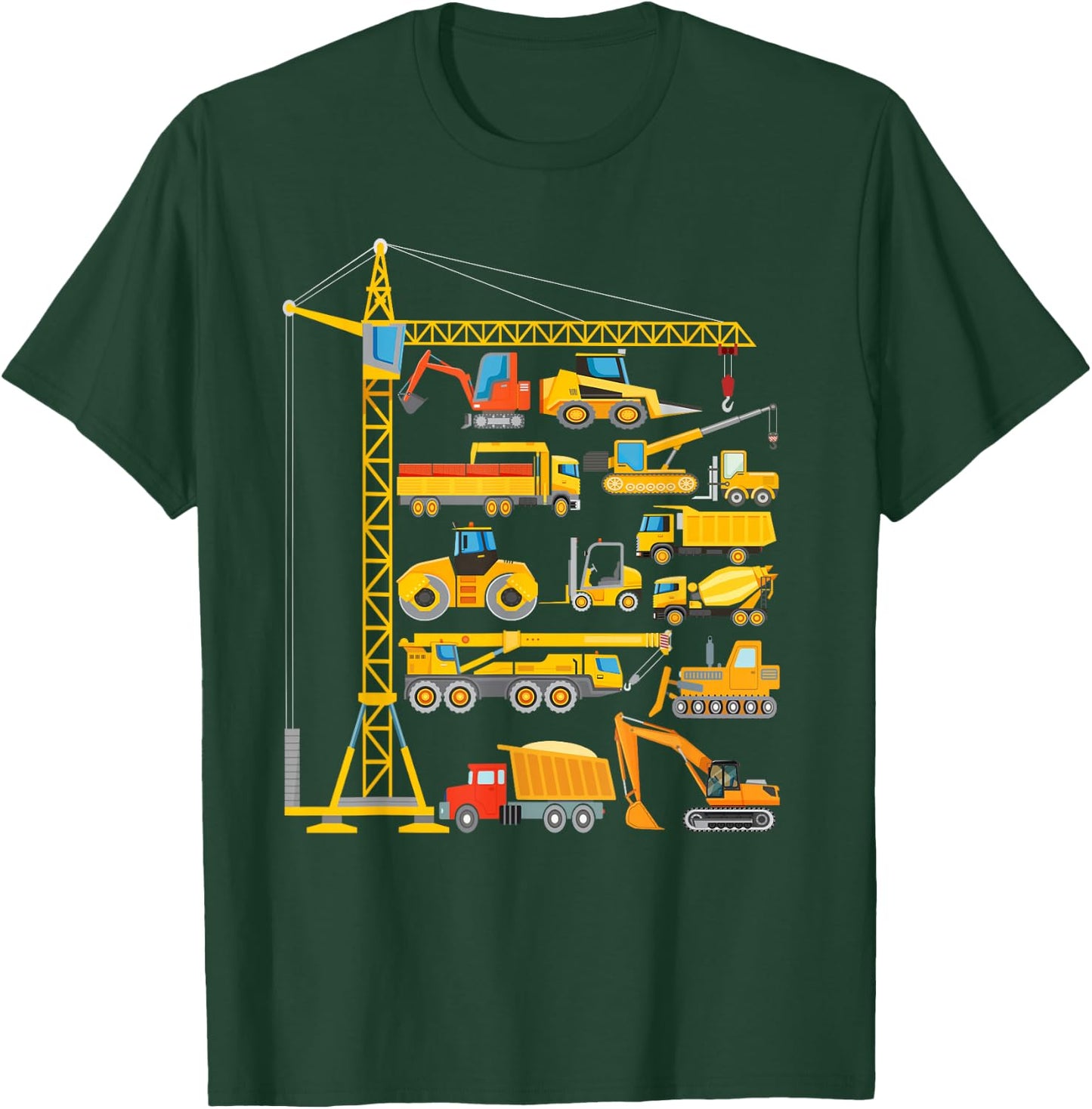 Types of Construction Excavator Bulldozer Truck Crane T-Shirt - T-Shirt | Forest