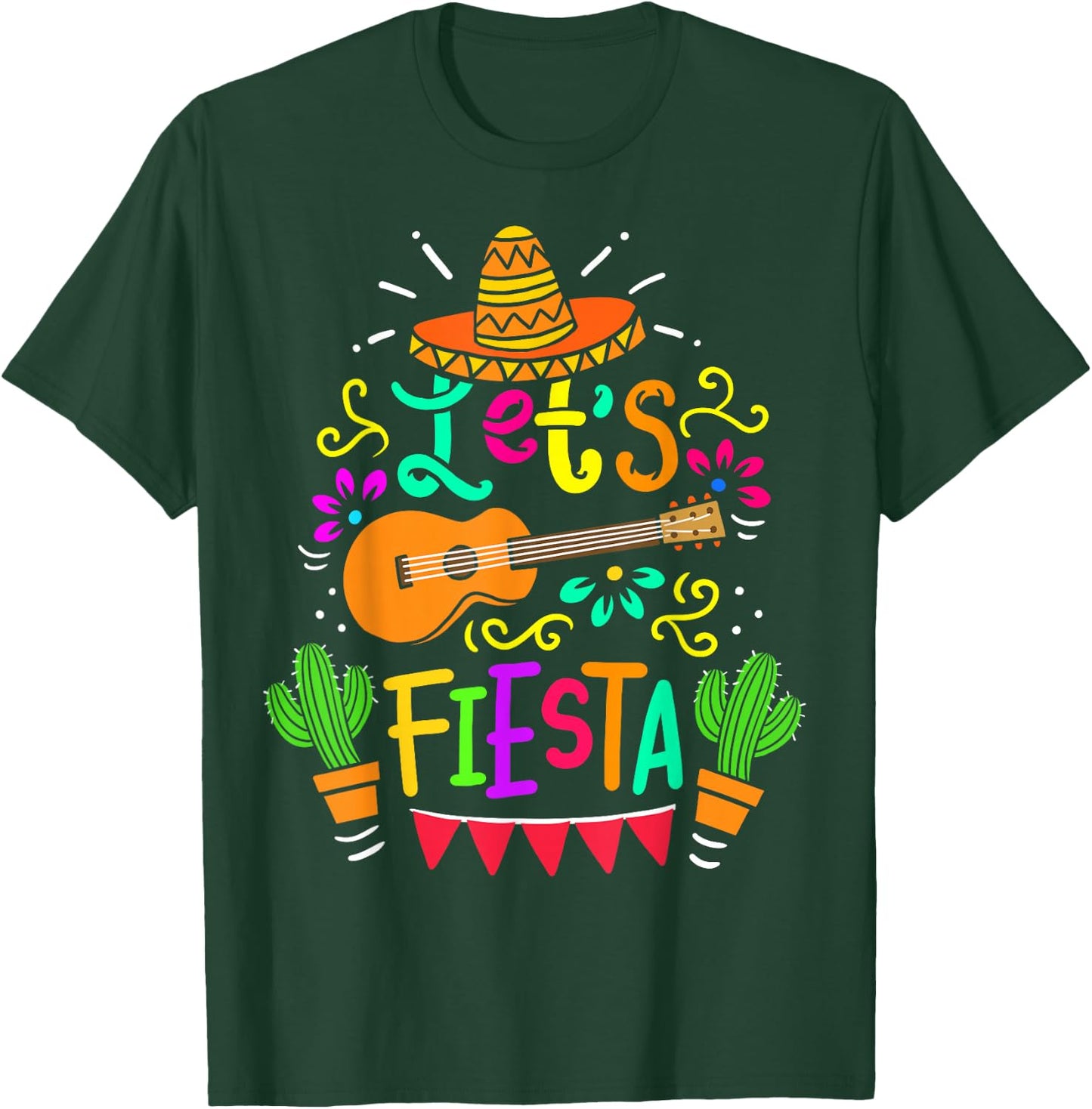 Cinco De Mayo Mexican Guitar Cactus Women Boys Girls T-Shirt - T-Shirt | Forest