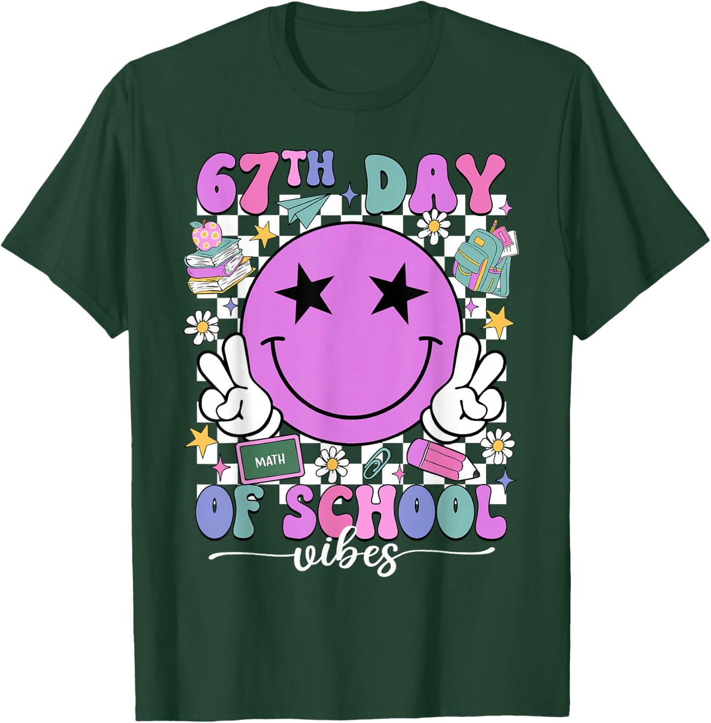 Happy 67th Day of School Vibes Smile Face 67 Days of School T-Shirt - T-Shirt | Forest