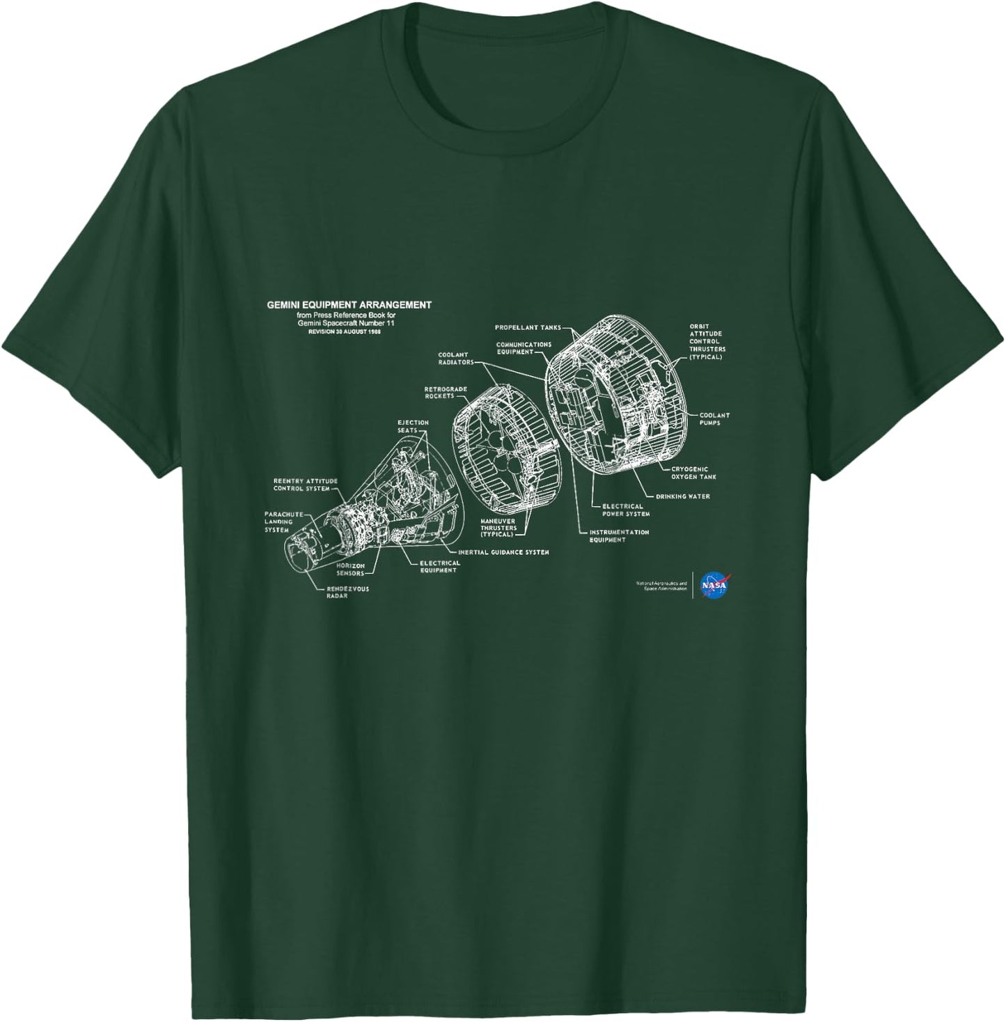 NASA Gemini Spacecraft Schematic T-Shirt - T-Shirt | Forest