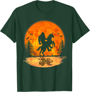Bigfoot Sasquatch Riding Unicorn In The Moonlight Halloween T-Shirt - T-Shirt | Forest