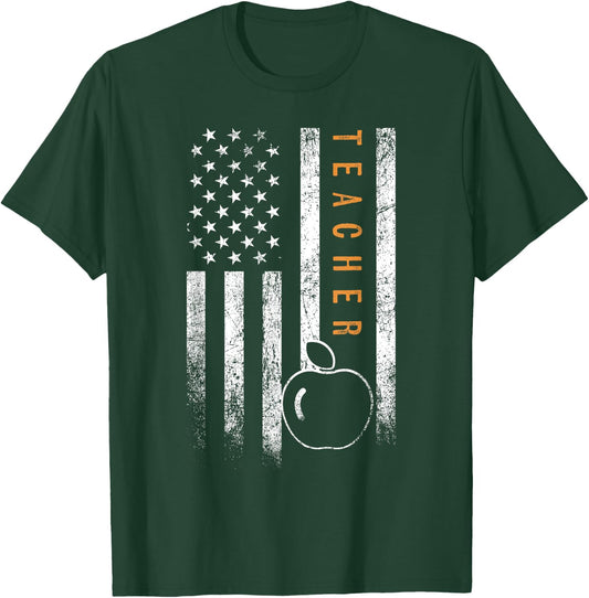 Teacher American Flag Design Teacher's Day Teaching T-Shirt - T-Shirt | Forest