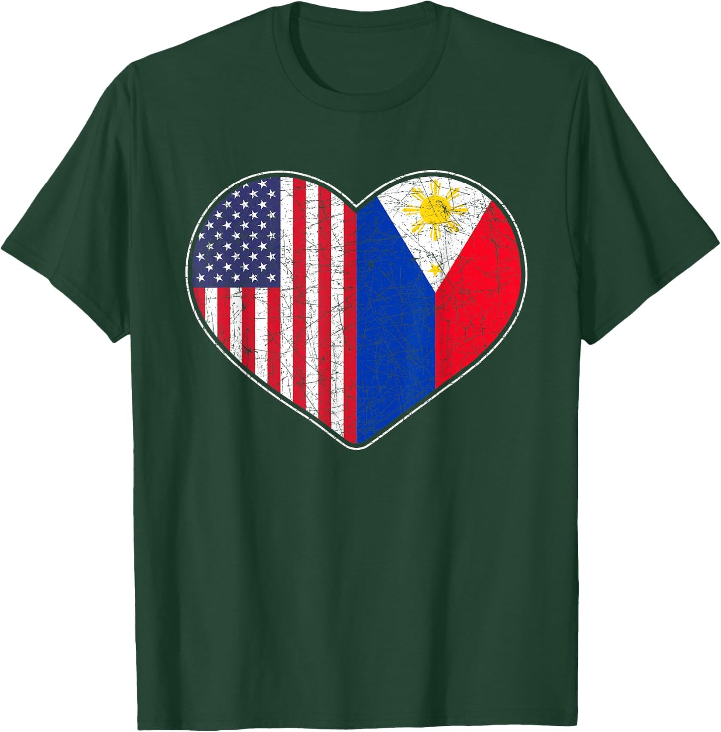 USA Flag Heart Filipino Heritage Pinoy Love Philippines T-Shirt - T-Shirt | Forest