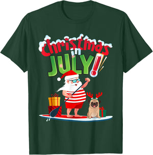 Funny Christmas in July Shirt Summer Beach Vacation Pool Pug T-Shirt - T-Shirt | Forest