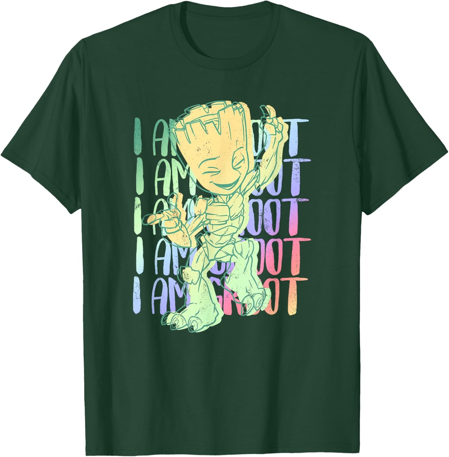 Marvel I Am Groot Happy Groot Neon Text Stack T-Shirt - T-Shirt | Forest