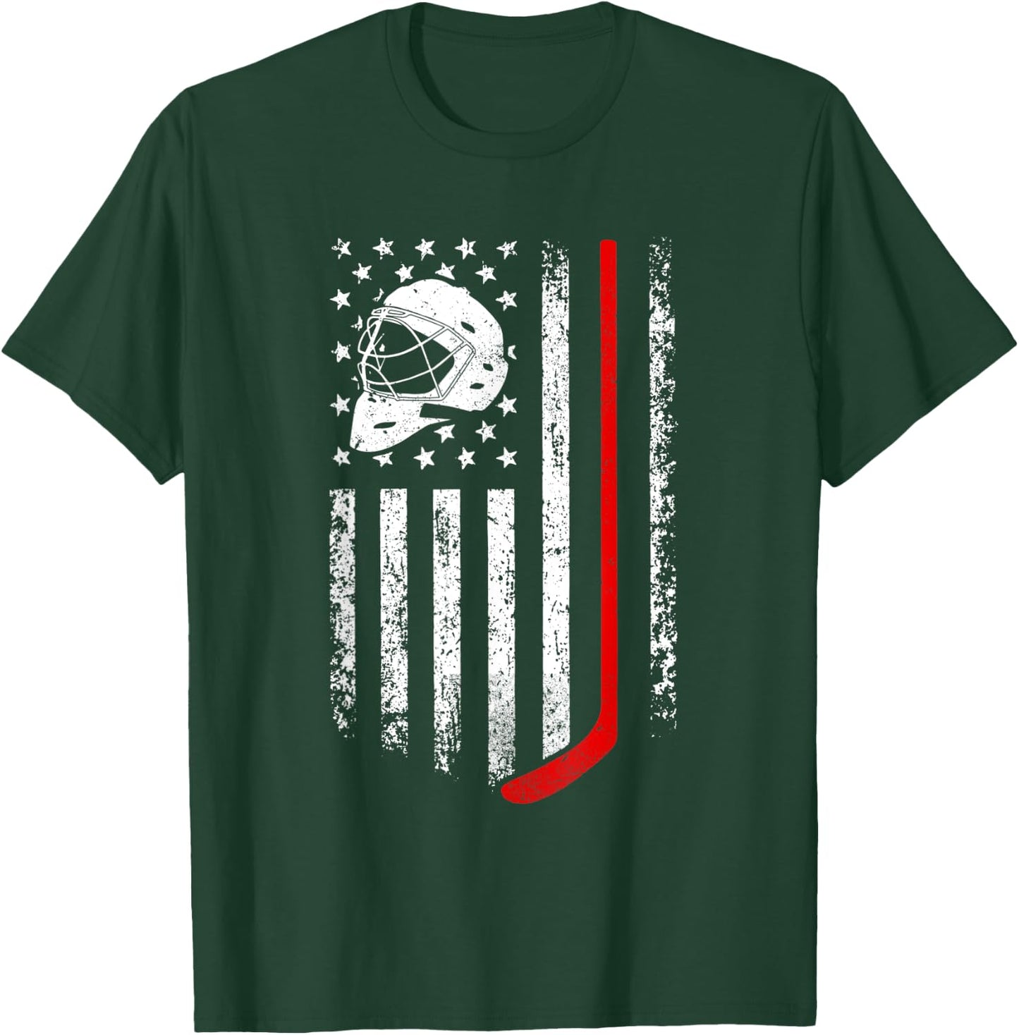 Hockey American Flag Cool Ice Hockey Player Men Women Boys T-Shirt - T-Shirt | Forest