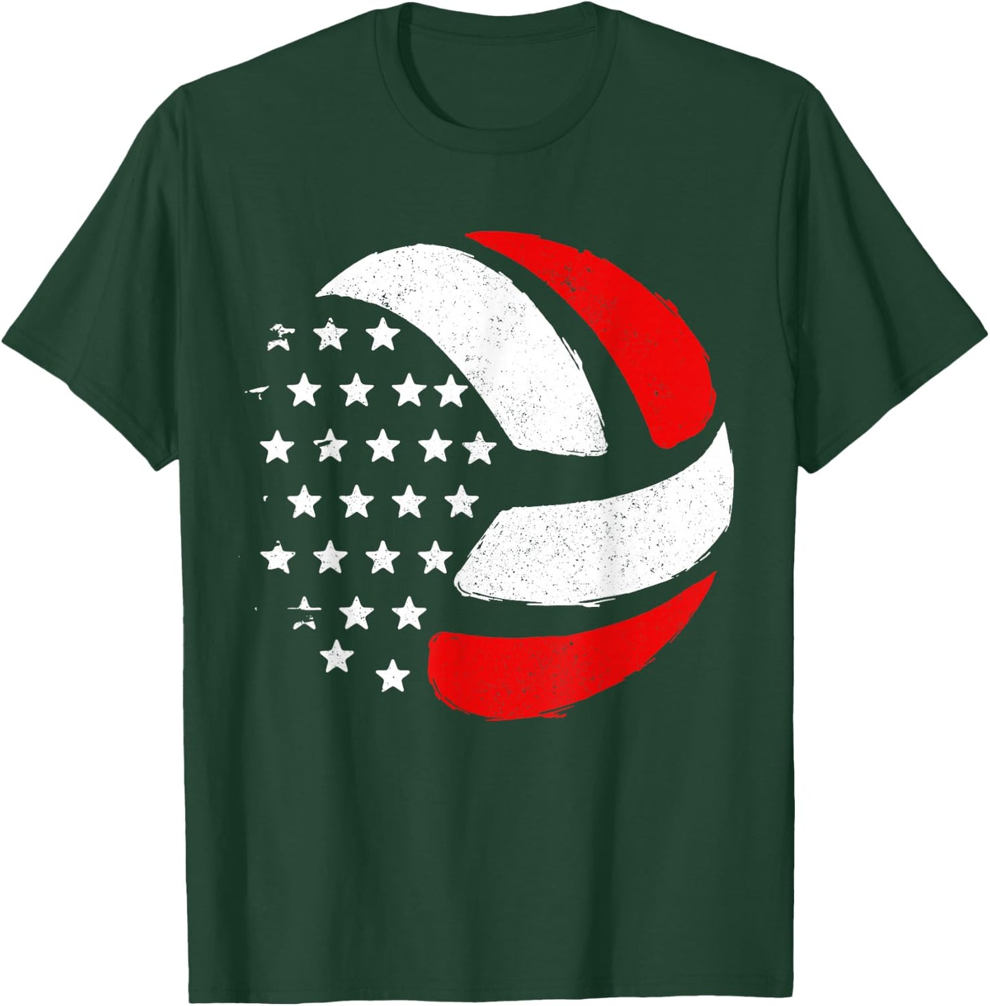 American Flag Patriotic 4th of July Volleyball Player Women Men T-Shirt - T-Shirt | Forest