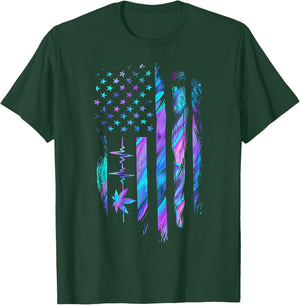Marijuana Leaf Heartbeat US Flag Weed Cannabis 4th of July T-Shirt - T-Shirt | Forest