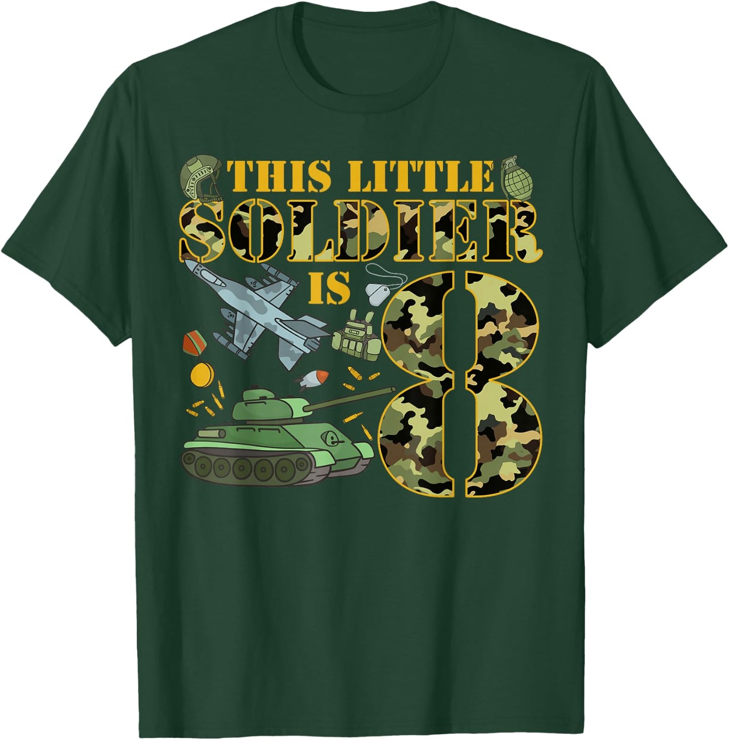 8 Years Old Soldier Birthday Boy 8th Birthday Camo T-Shirt - T-Shirt | Forest