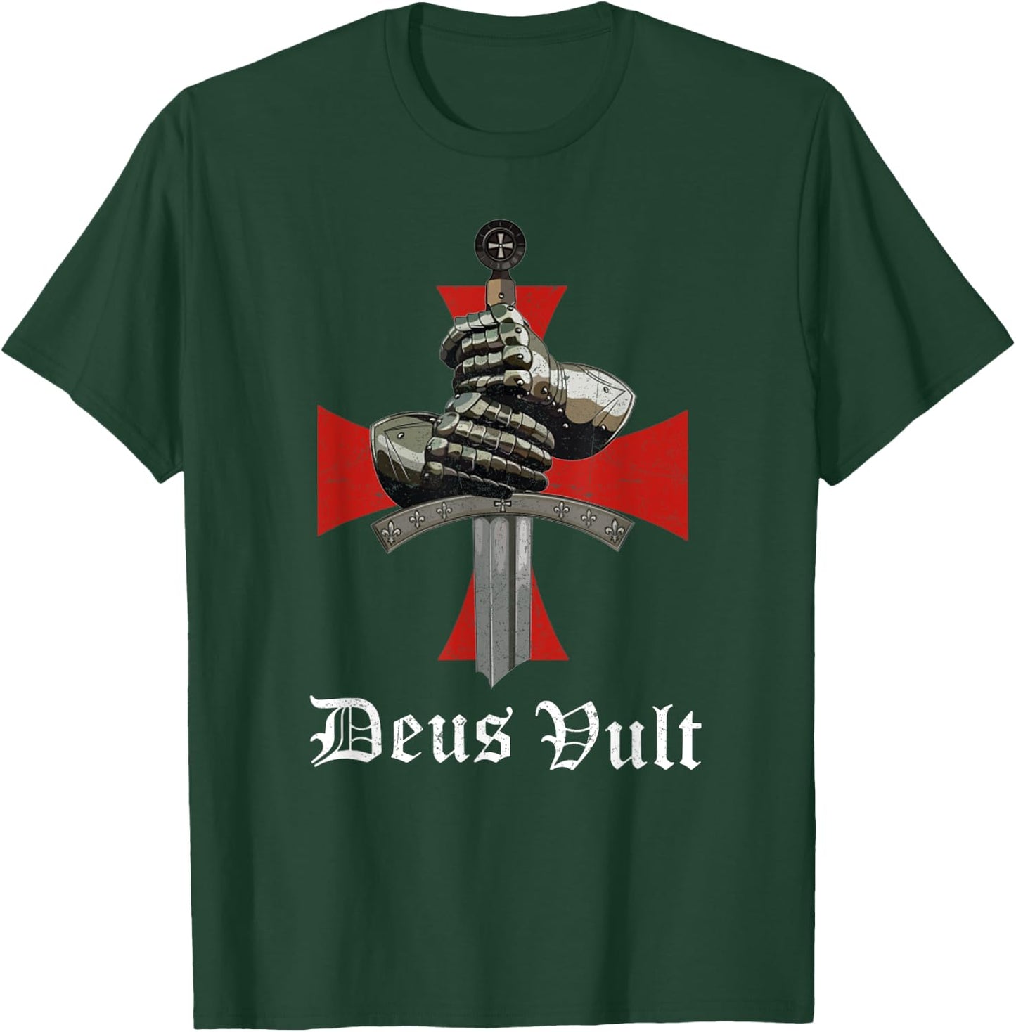Christian Knight Templar Crusader Sword Armor Deus & Vult T-Shirt - T-Shirt | Forest