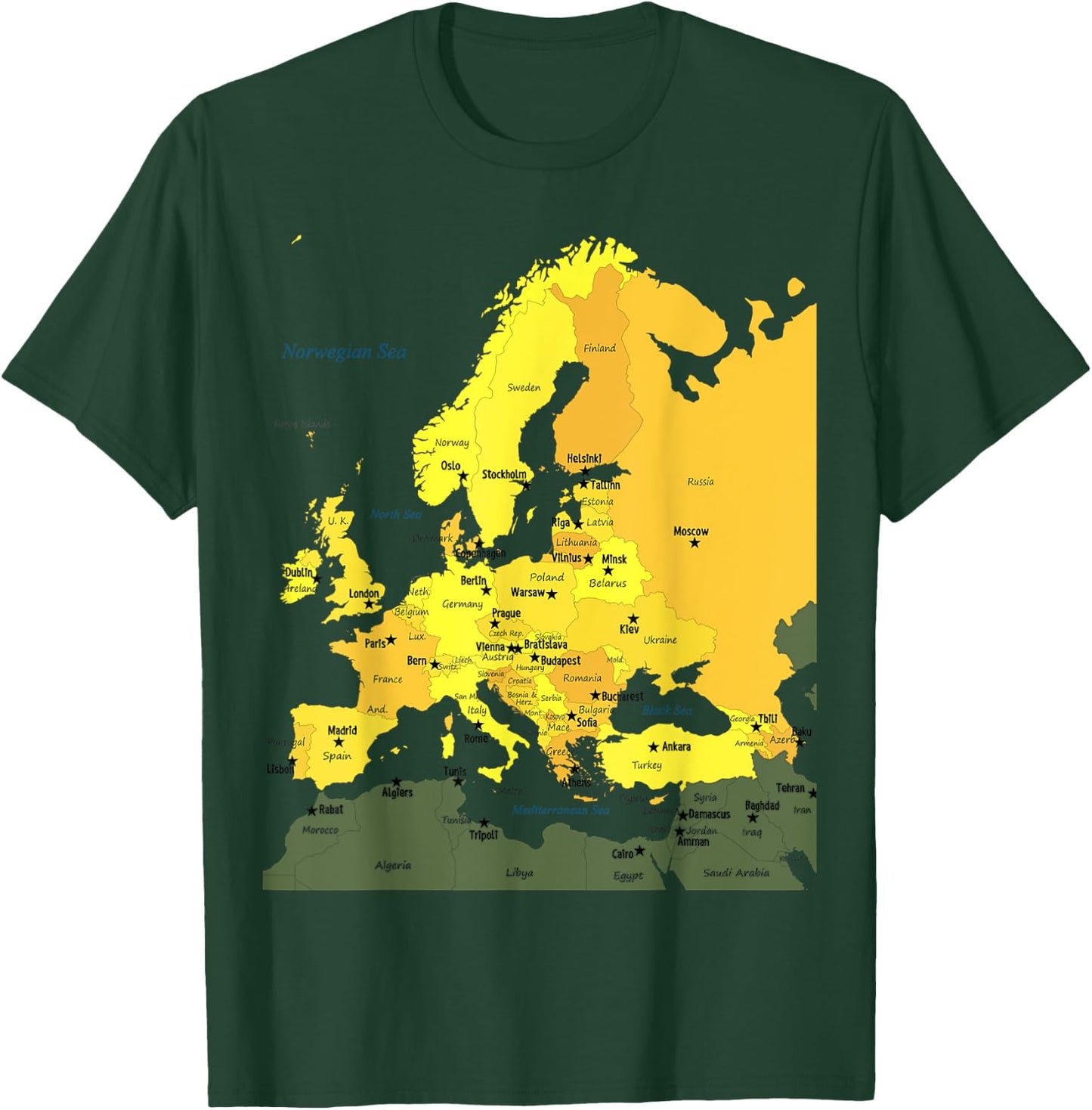 Europe map, all European countries names and capital cities T-Shirt - T-Shirt | Forest