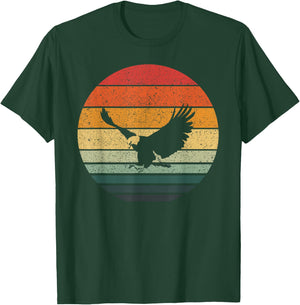 Eagle Hawk Vintage Sunset Retro Art Design Animal Print Black -Adults Small Classic Fit Pull On Short Sleeve Cotton Blend Machine Wash T-Shirt - T-Shirt | Forest