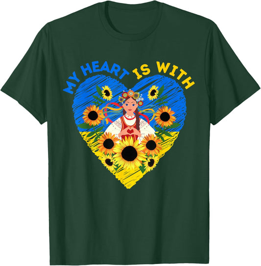 MY HEART IS WITH UKRAINE, Ukrainian Flag Traditional Women T-Shirt - T-Shirt | Forest