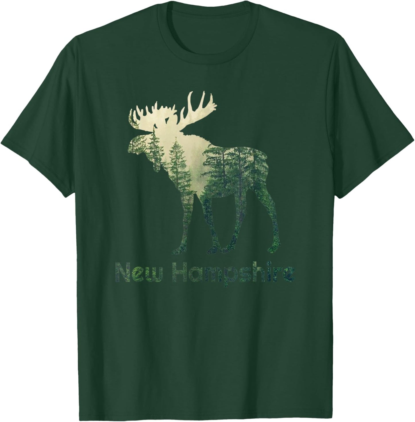 State Of New Hampshire Moose Forest Tree Hunter Wildlife T-Shirt - T-Shirt | Forest