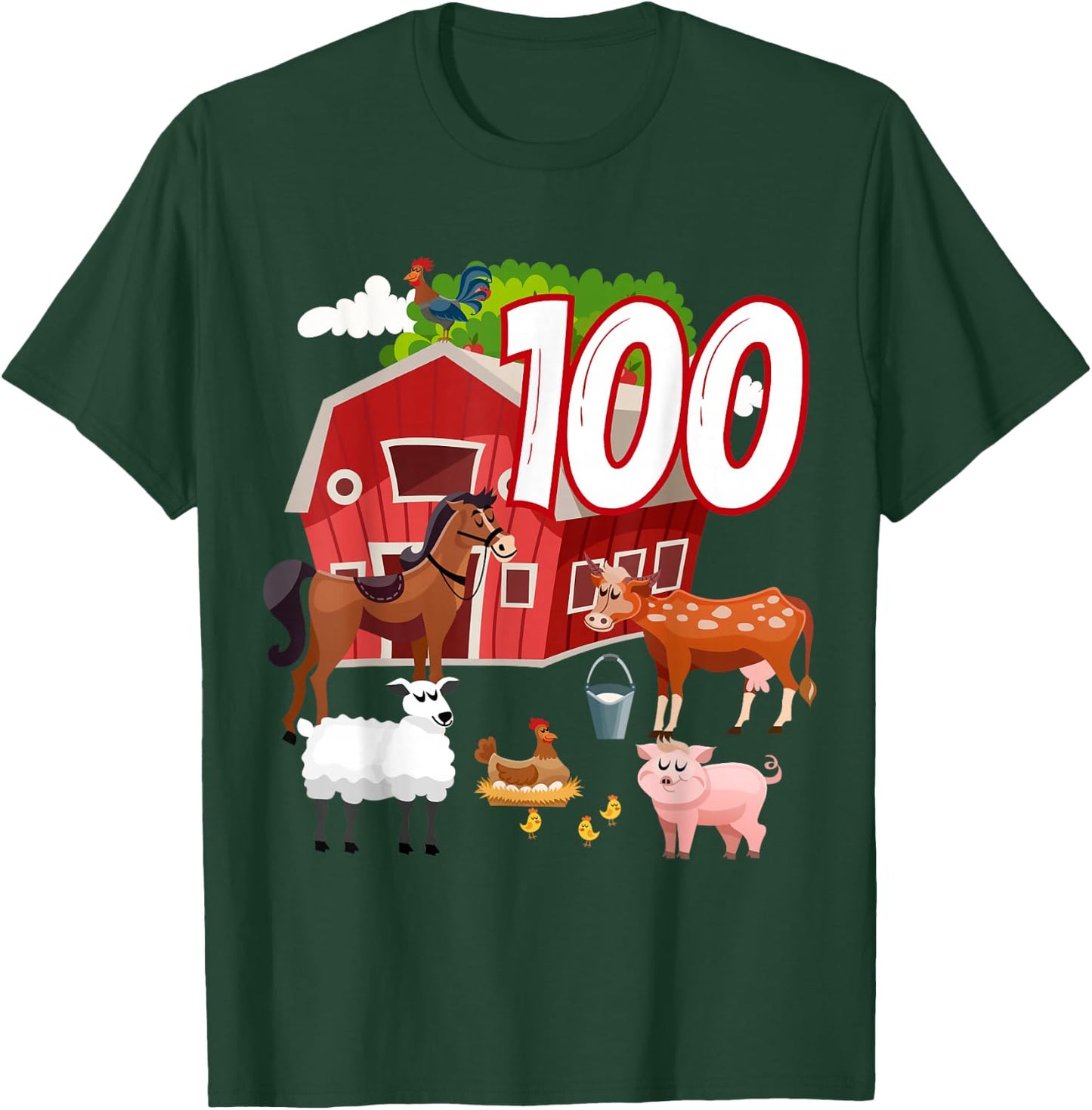 100th Birthday Farming Farm Animal 100 Year Old B-Day Party T-Shirt - T-Shirt | Forest