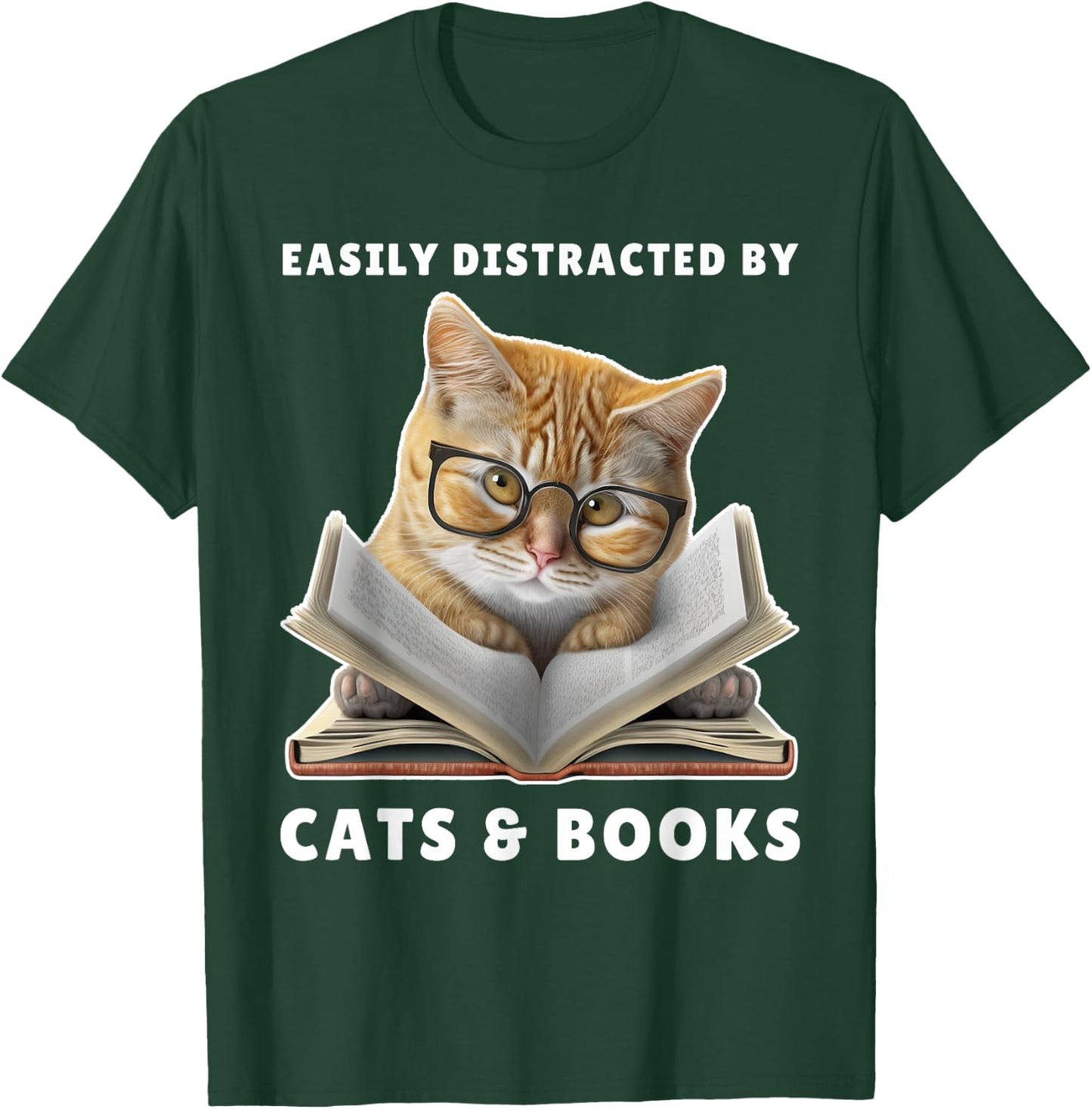 Easily Distracted by Cats and Books Cat Book Lover Club T-Shirt - T-Shirt | Forest