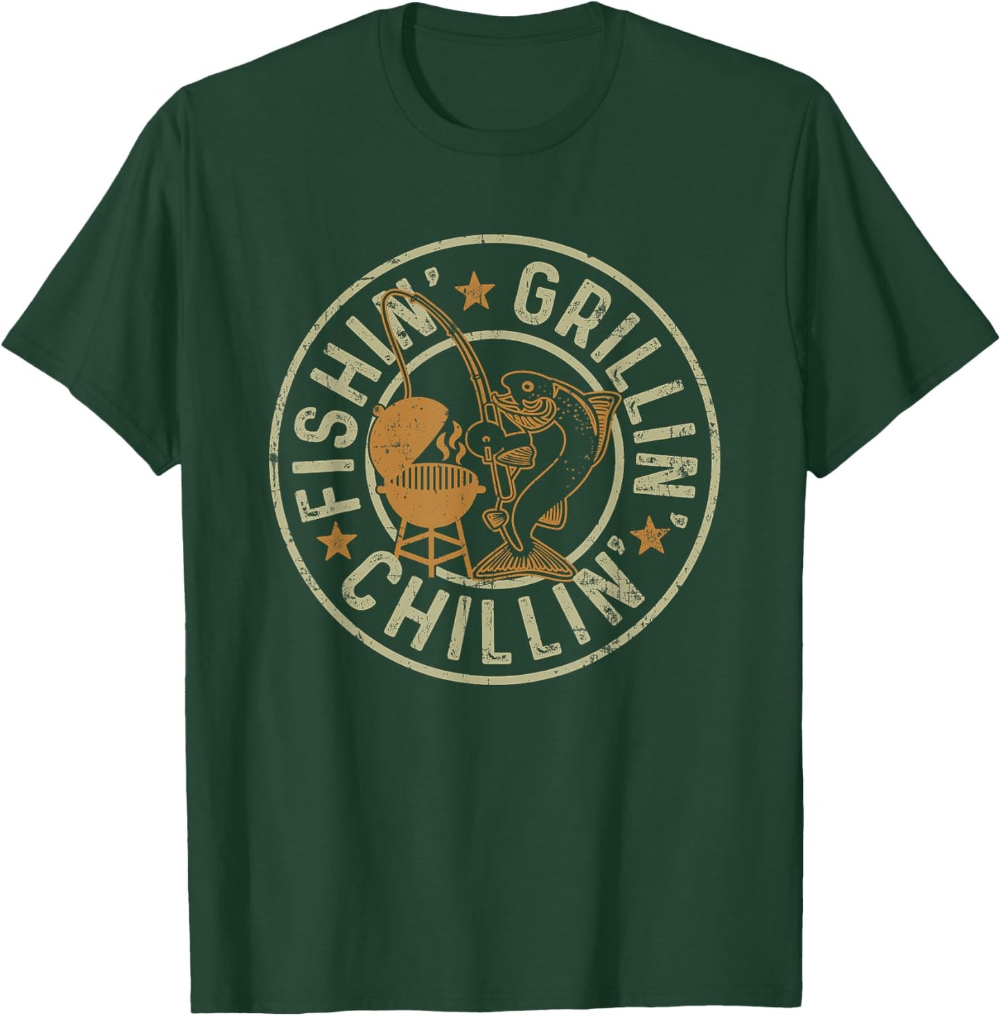 Fishing Grilling Chilling Fishermen BBQ Grill Lover T-Shirt - T-Shirt | Forest