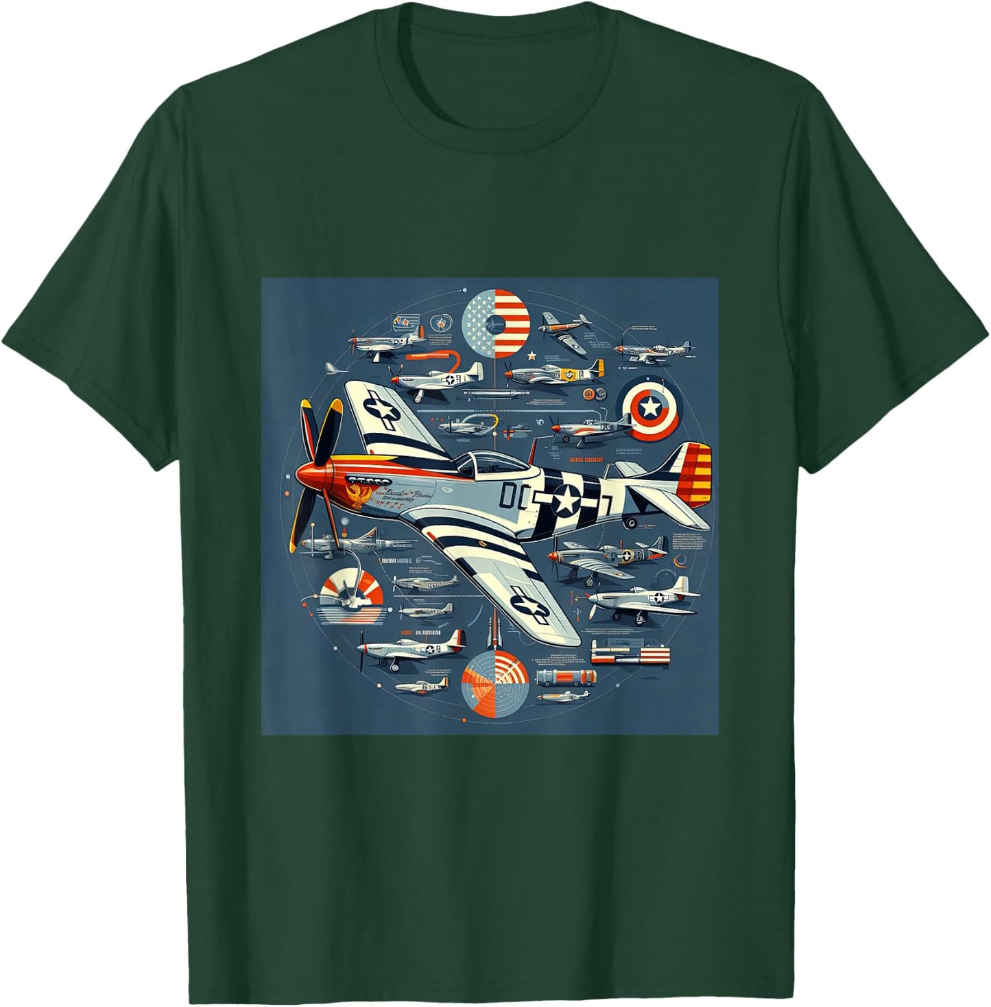 P51 Mustang WW2 Warplane Airplane Infographics T-Shirt - T-Shirt | Forest