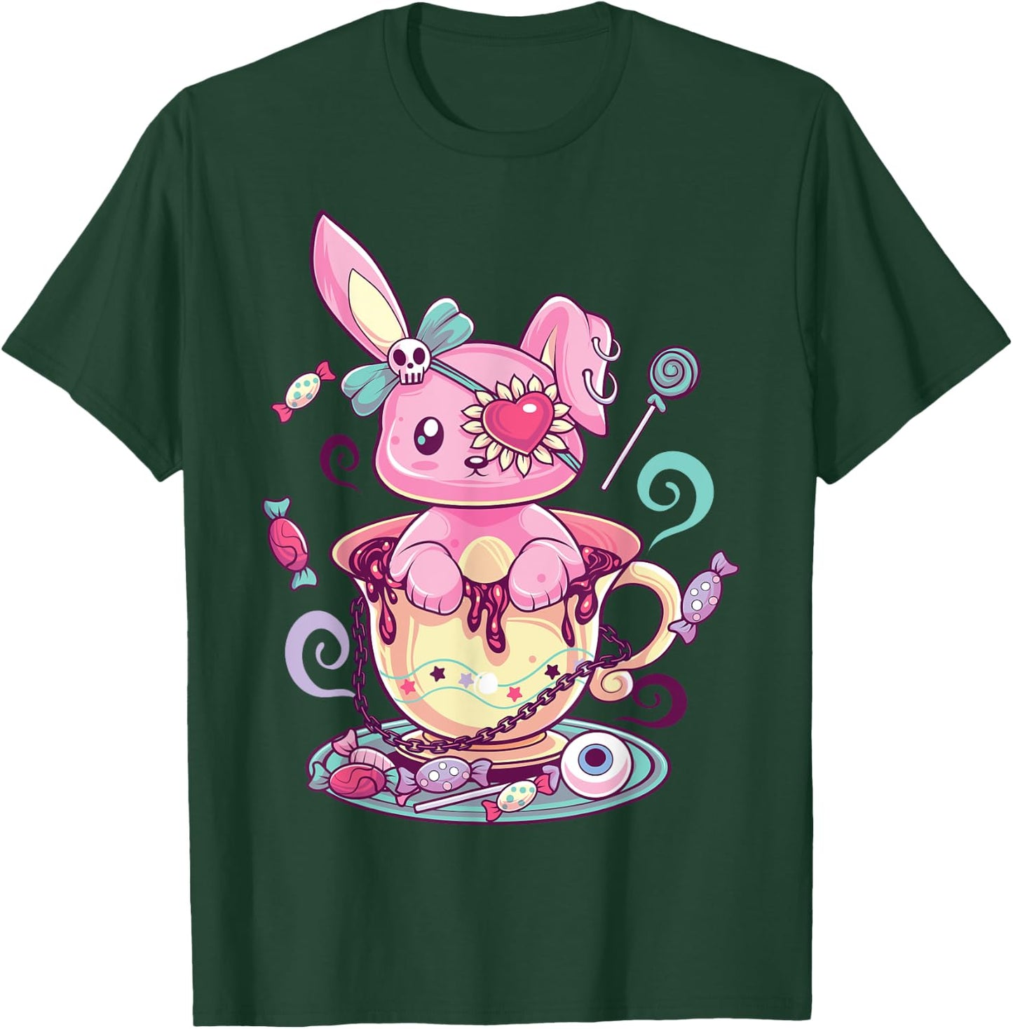 Kawaii Pastel Goth Cute Creepy Rabbit Menhera Occult Bunny T-Shirt - T-Shirt | Forest