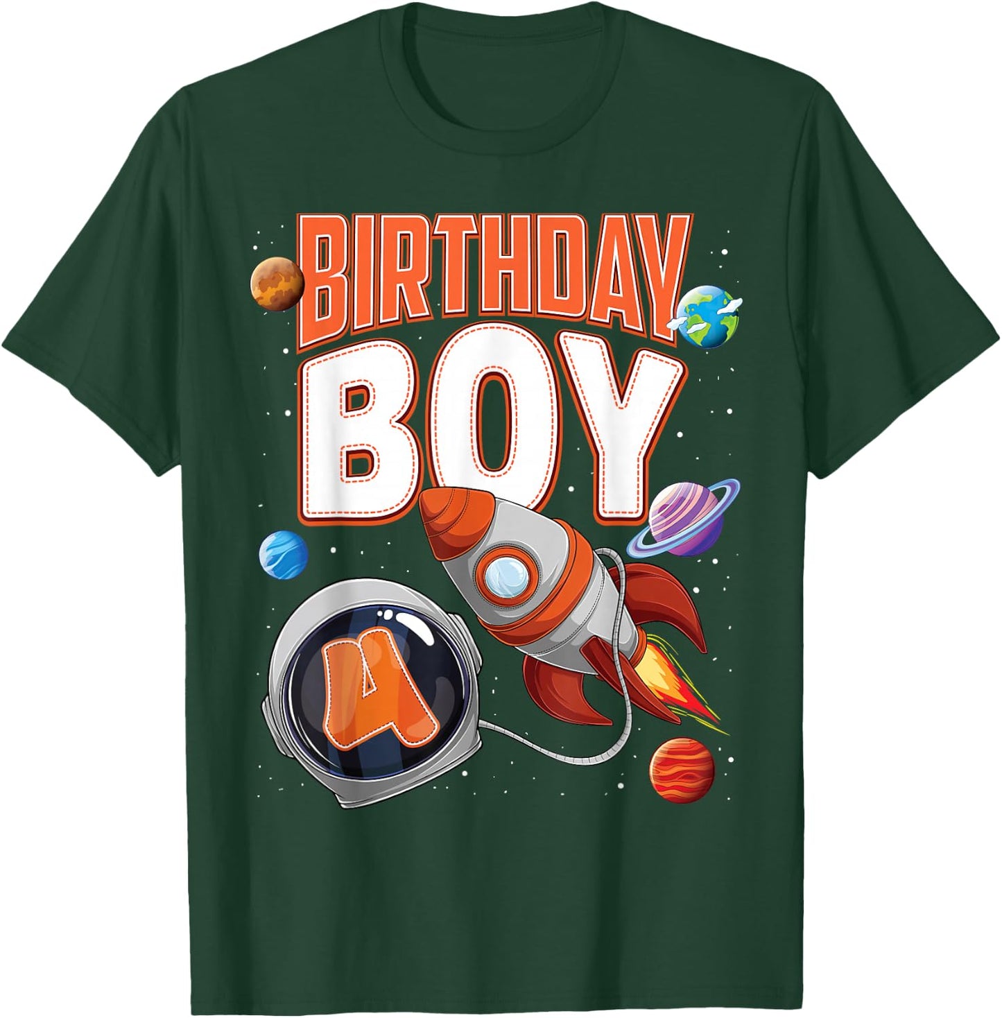 4 Year Old Spaceship Boy 4th Birthday Space Shuttle Rocket T-Shirt - T-Shirt | Forest