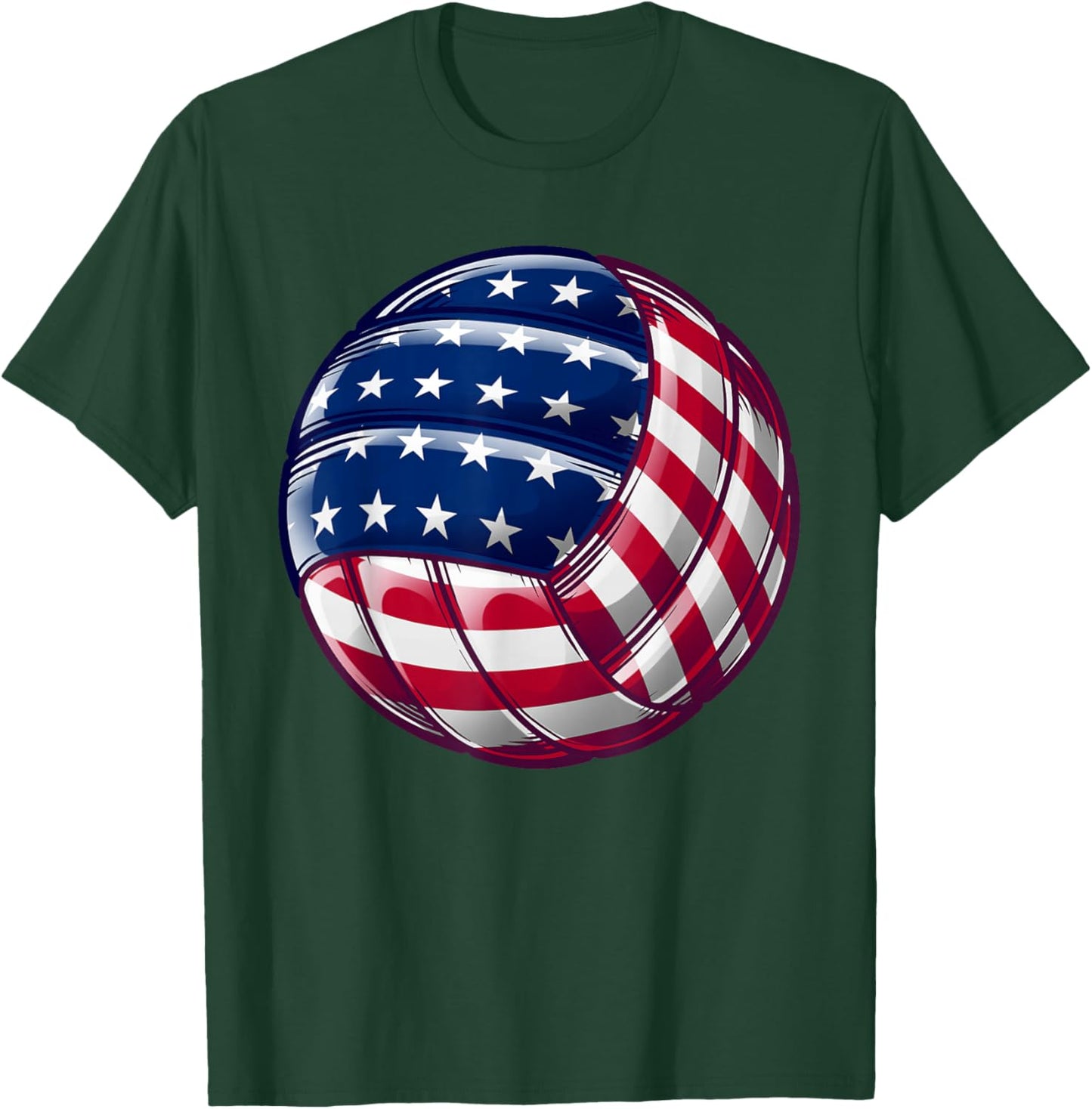 Volleyball American Flag Cute 4th Of July Funny America Gift T-Shirt - T-Shirt | Forest