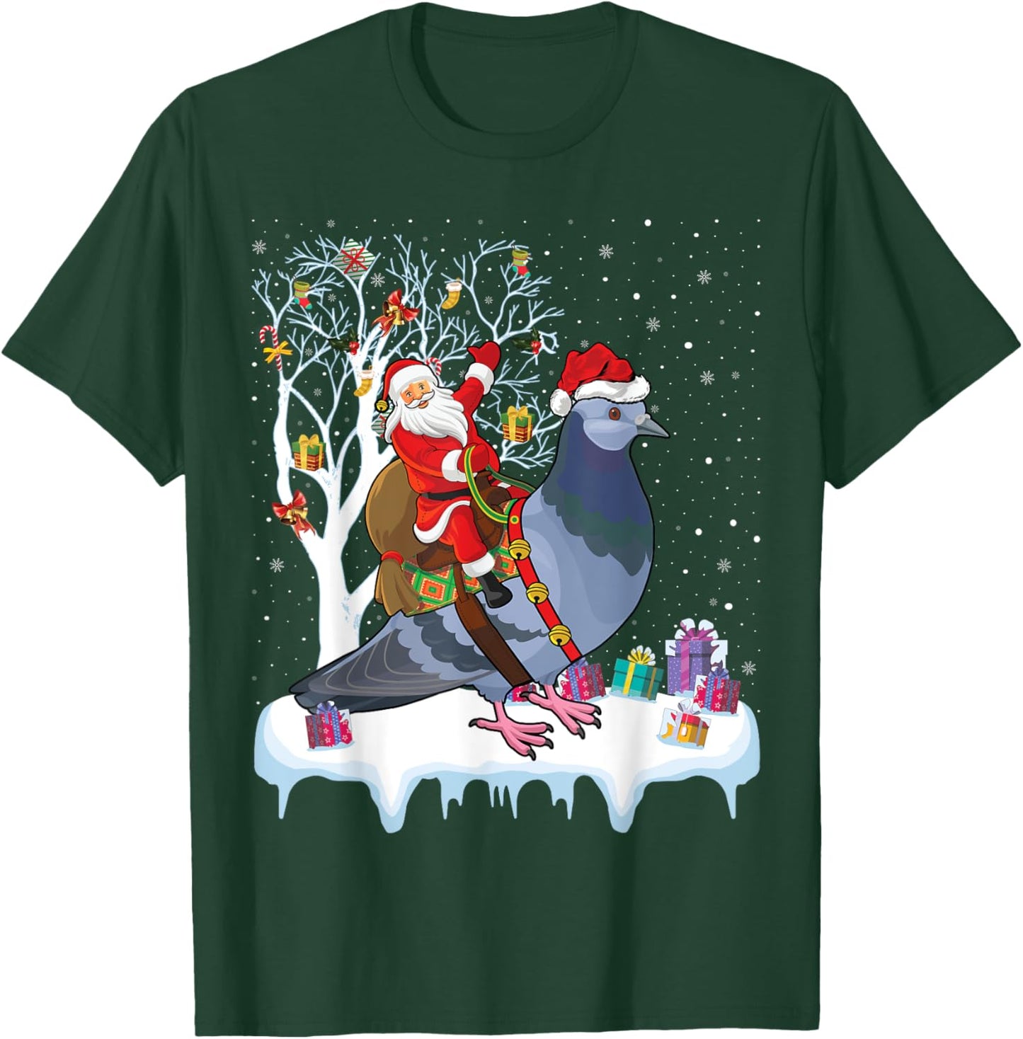 Pigeon Bird Lover Xmas Gift Santa Riding Pigeon Christmas T-Shirt - T-Shirt | Forest