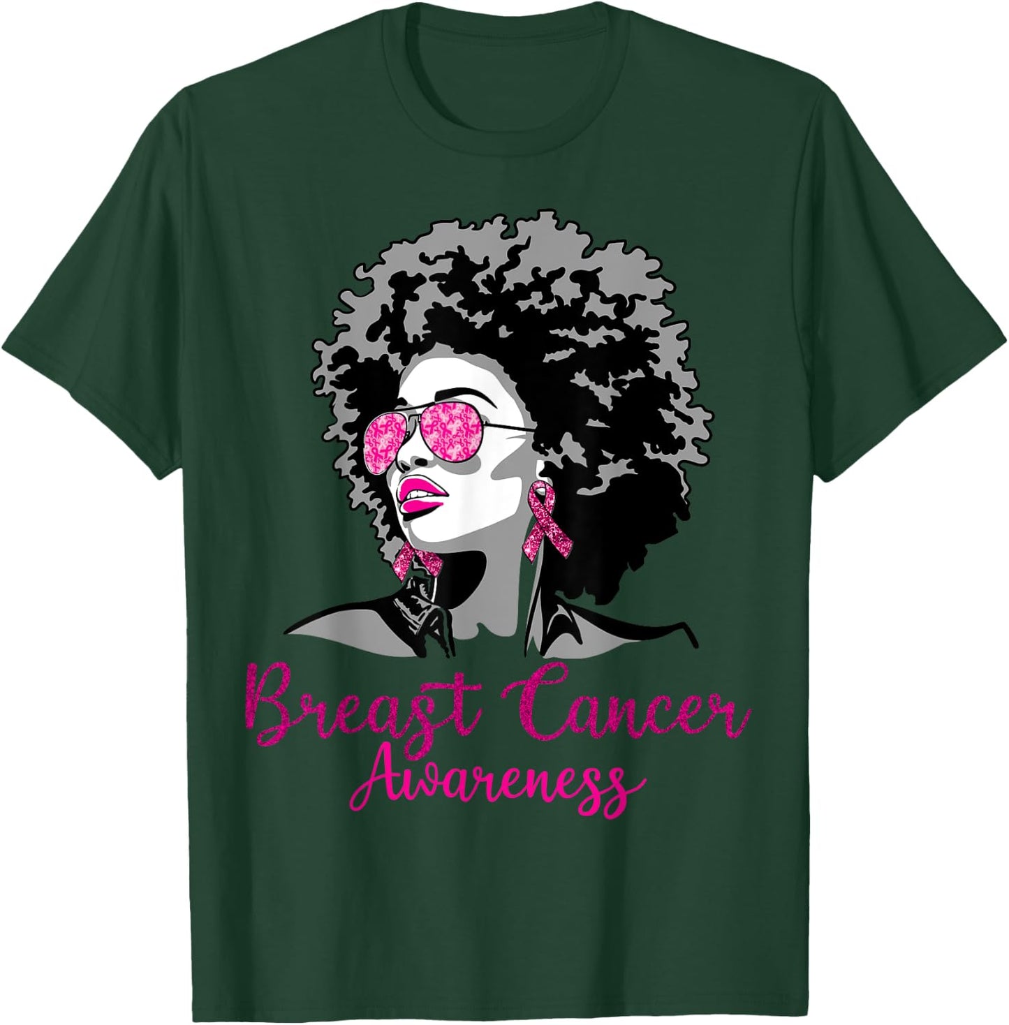 Afro African American Breast Cancer Awareness Black T-Shirt - T-Shirt | Forest