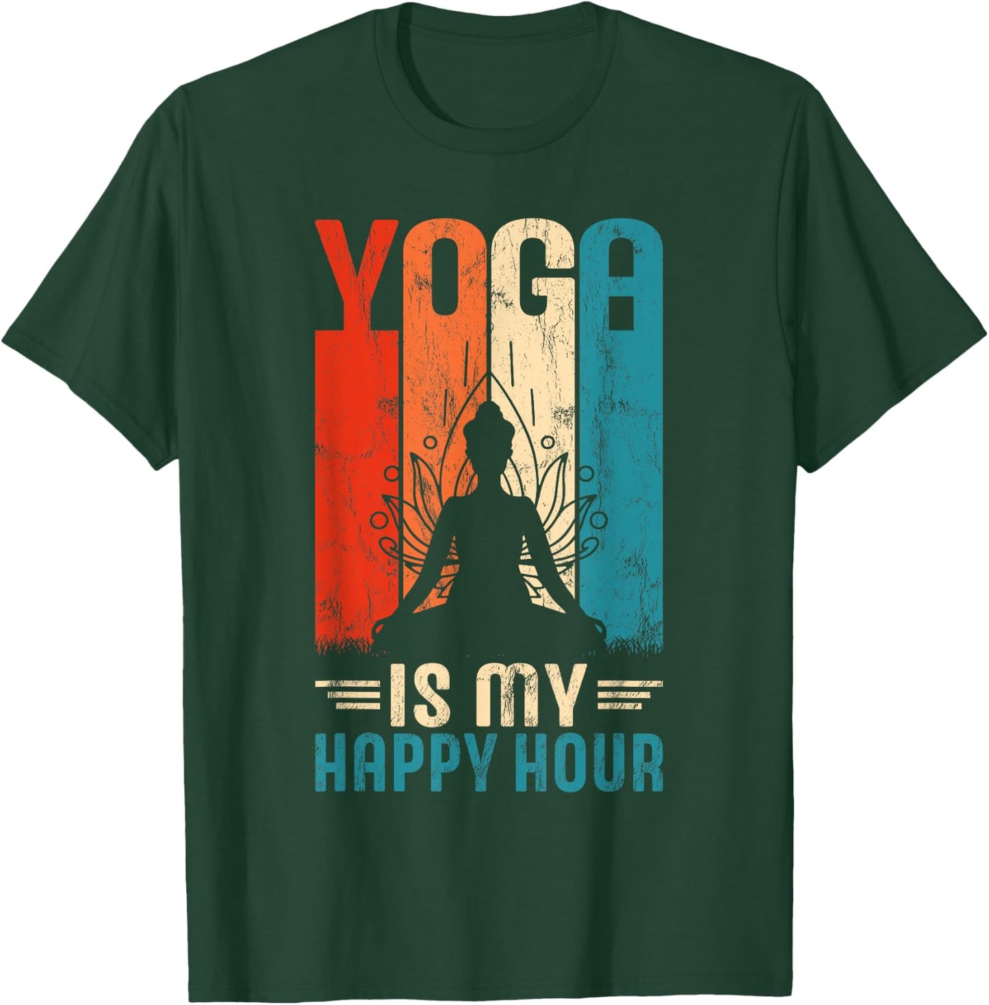Retro Yoga Graphic Funny Saying Yoga Is My Happy Hour T-Shirt - T-Shirt | Forest