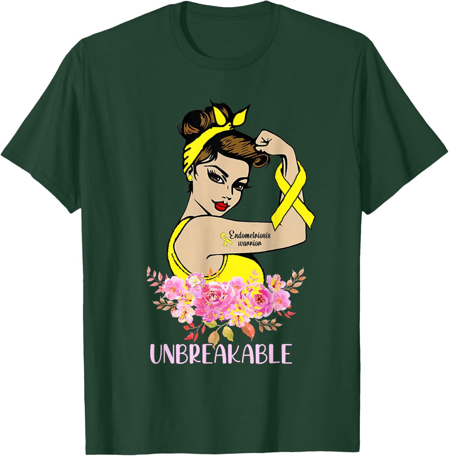 Endometriosis Warrior Unbreakable Arm Tattoo Strong Woman T-Shirt - T-Shirt | Forest