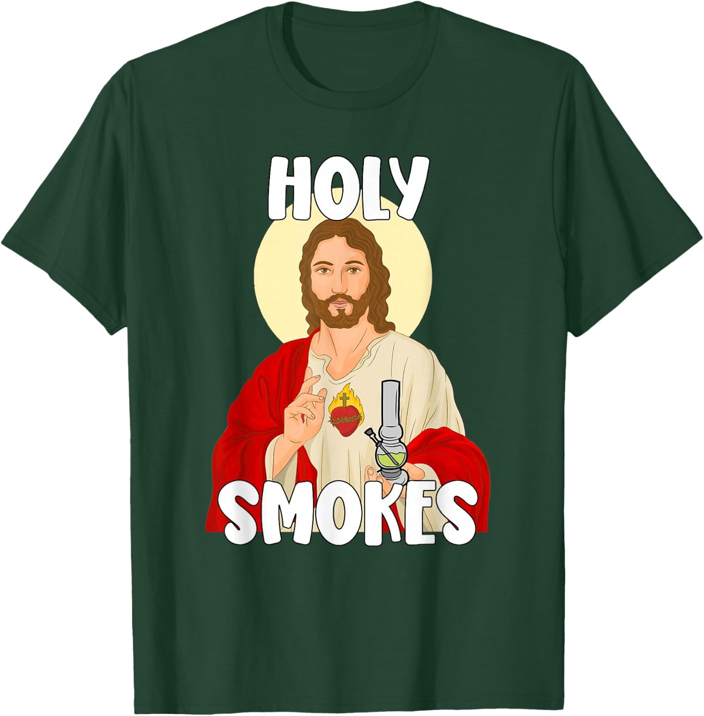 Holy Smokes Funny Jesus Apparel Weed 420 Merch T-Shirt - T-Shirt | Forest
