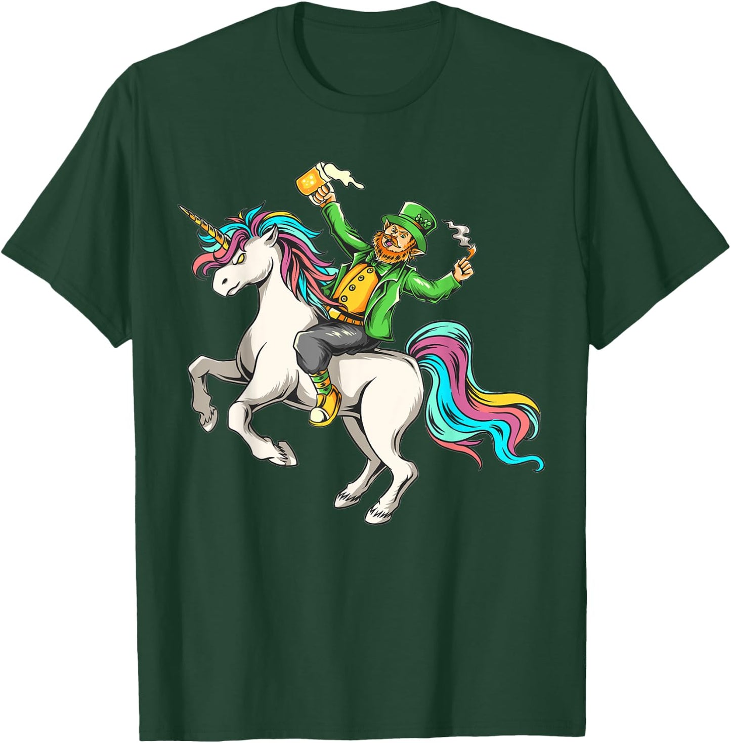 Leprechaun riding a Lepricorn Unicorn St Patricks Day T-Shirt - T-Shirt | Forest