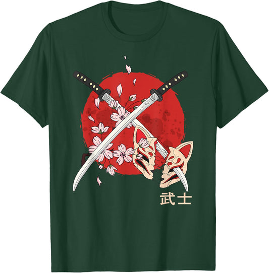 Ancient Japanese Cherry Blossom Samurai Katana Sword T-Shirt - T-Shirt | Forest