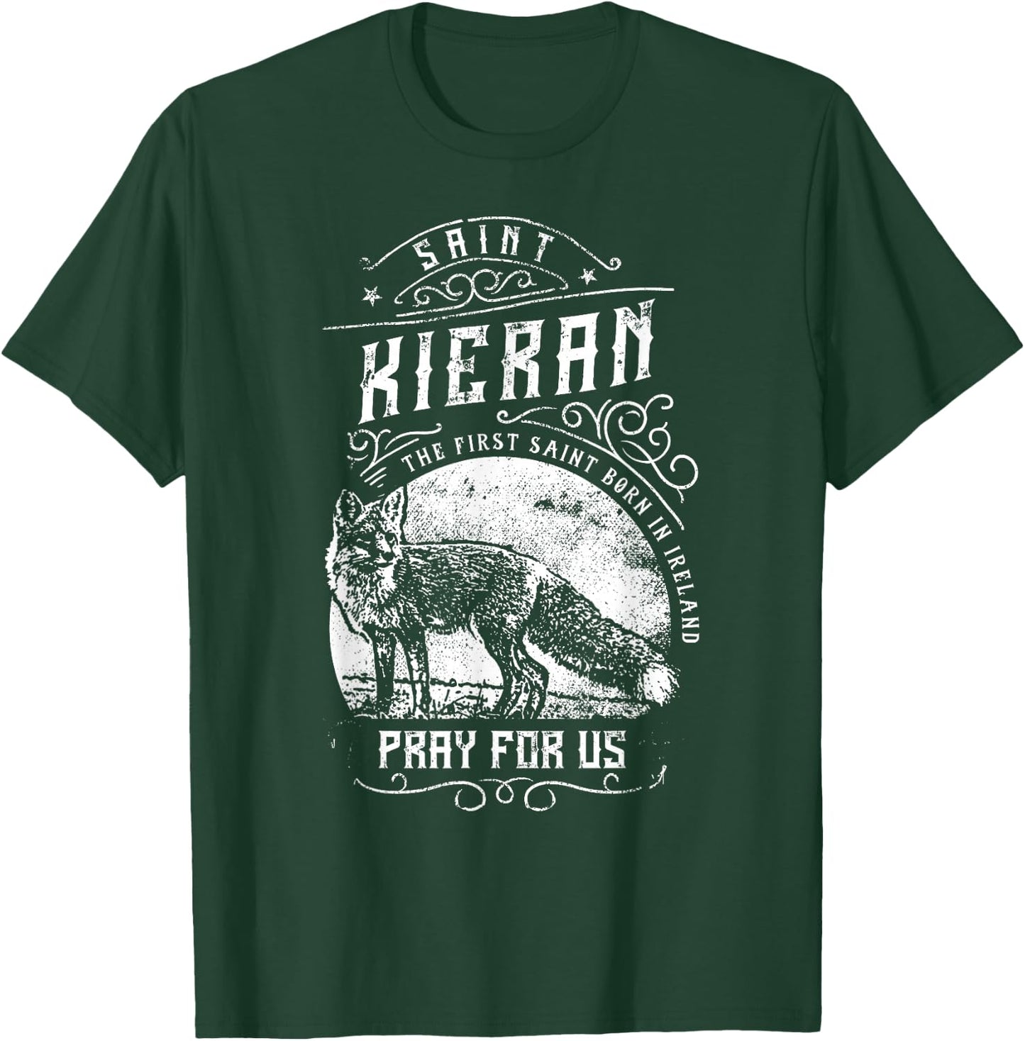 Saint Kieran Fox Catholic Irish Saints T-Shirt - T-Shirt | Forest