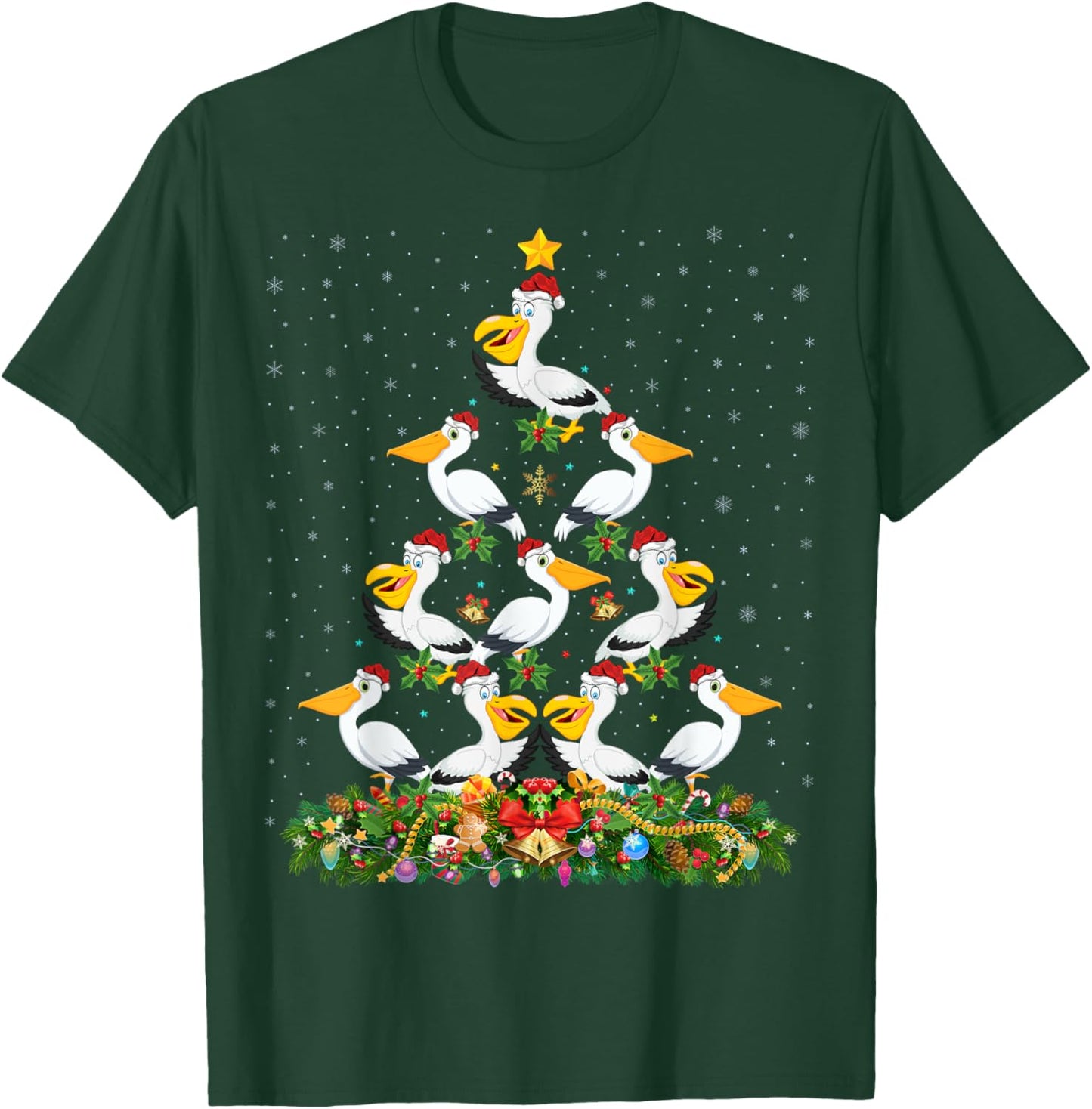 Pelican Bird Xmas Tree Gift Santa Hat Pelican Christmas T-Shirt - T-Shirt | Forest