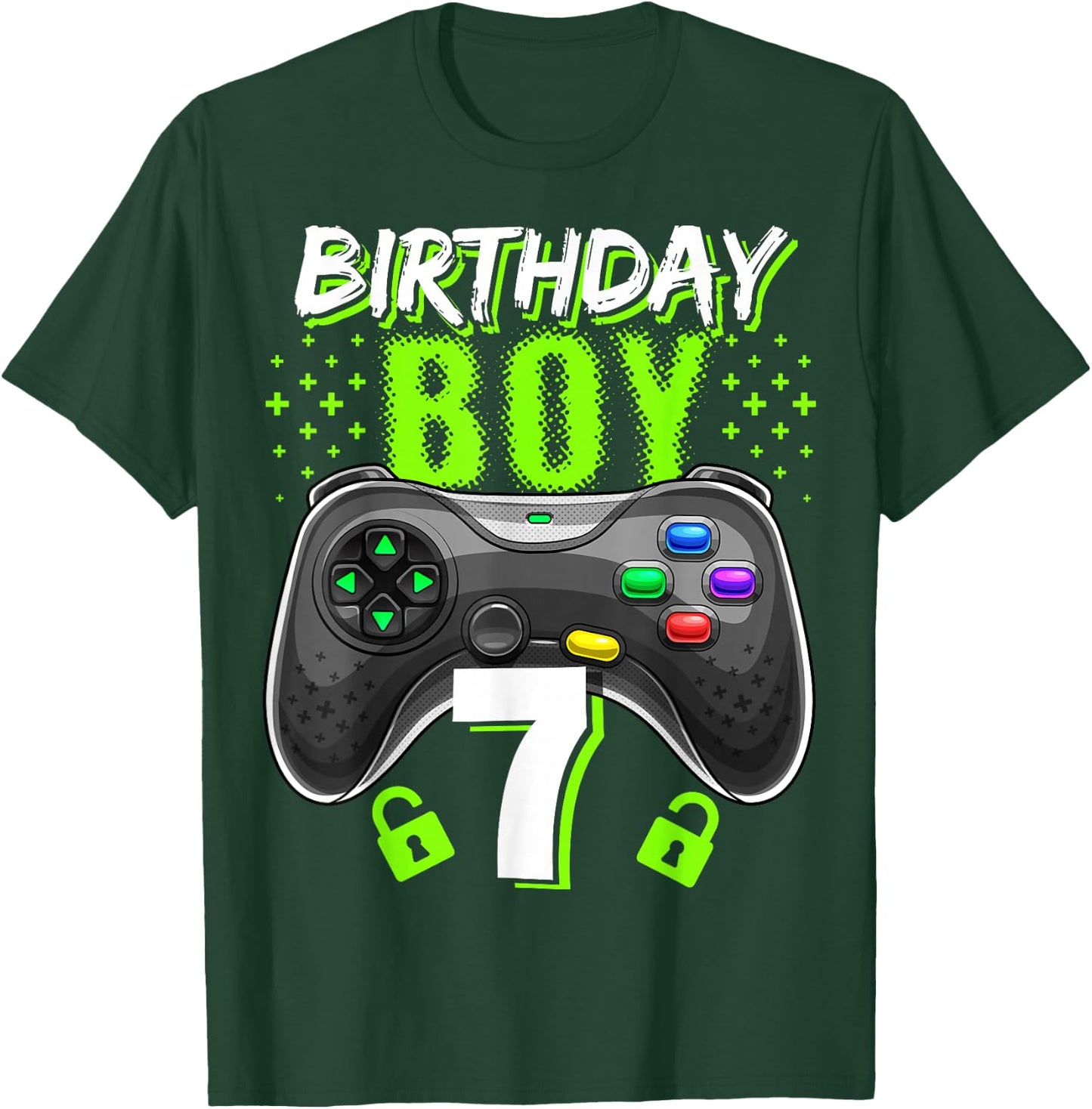 Birthday Boy 7 Video Game Controller Gamer 7th Birthday Gift T-Shirt - T-Shirt | Forest